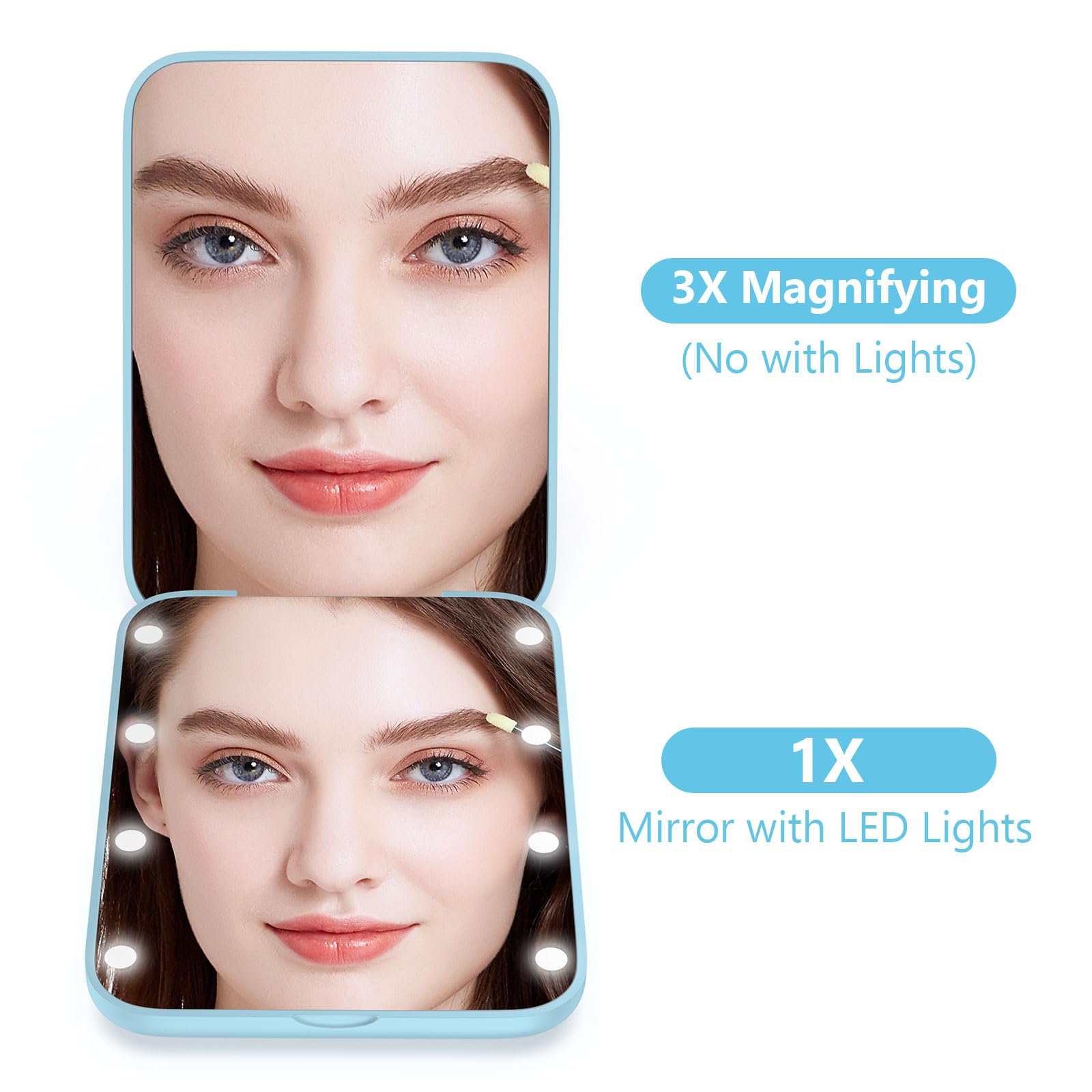 Wobsion Mini Pocket Mirror, Led Compact Mirror,1X/3X Magnifying Mirror With Light,2-Sided Handheld Fold Mirror,Small Travel Make