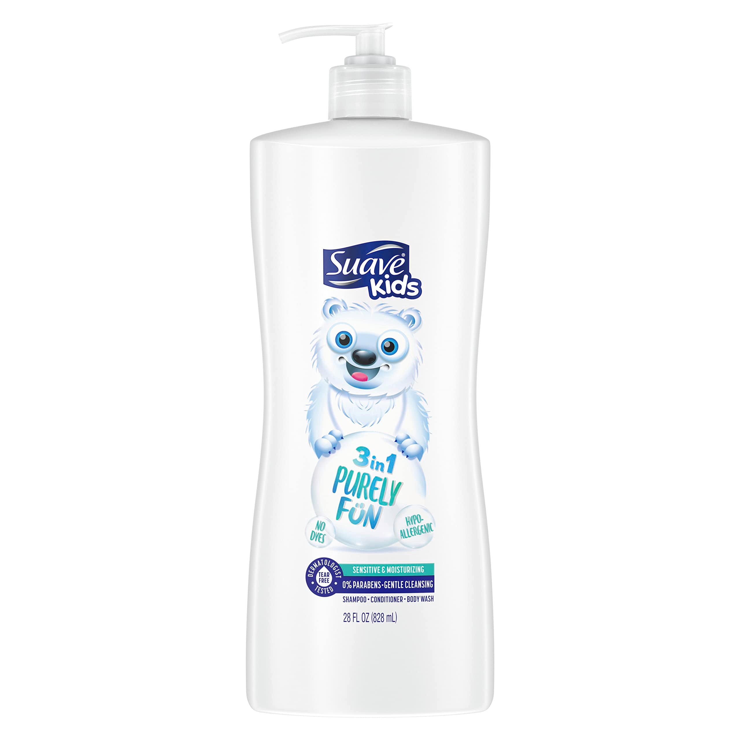 Suave Kids 3-In-1 Shampoo Conditioner Body Wash Purely Fun Makes Bath Time Quick And Easy, Paraben Free And Dermatologist Tested