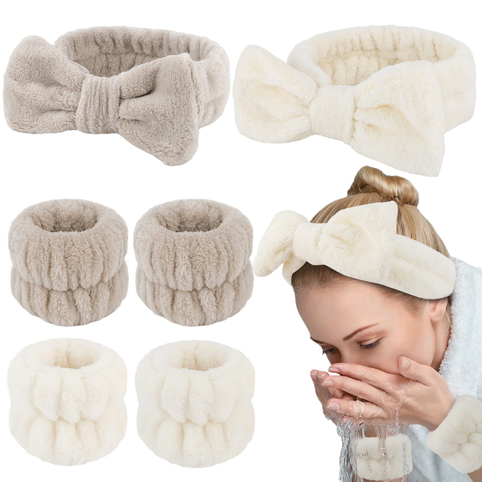 Whavel 6Pcs Spa Headband And Wristband Set, Face Wash Headband Makeup Skincare Headband Wrist Bands For Washing Face
