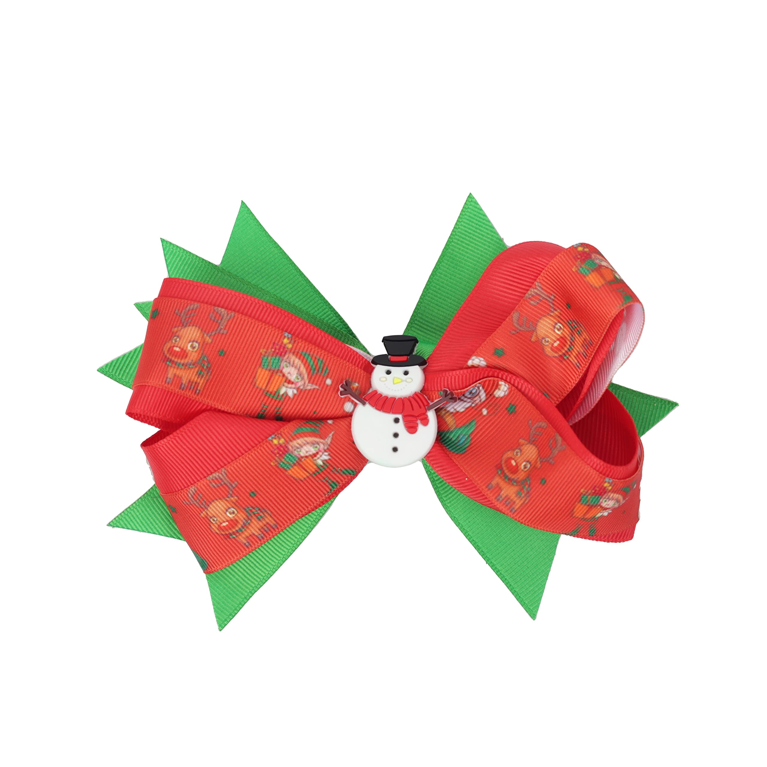 Hair Bow Layered Christmas Bow with Silicone Charm - Red Snowman