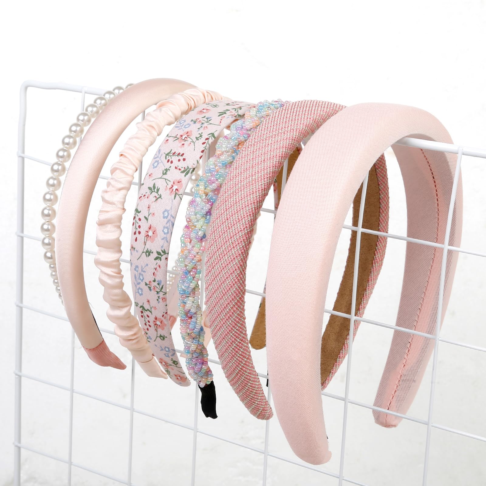 WOVOWOVO 6 Pieces Headbands for Women,Non Slip Pearl Headband Flower Head Bands Cute Head Band Wide Hairbands for Girls,Pink Hai