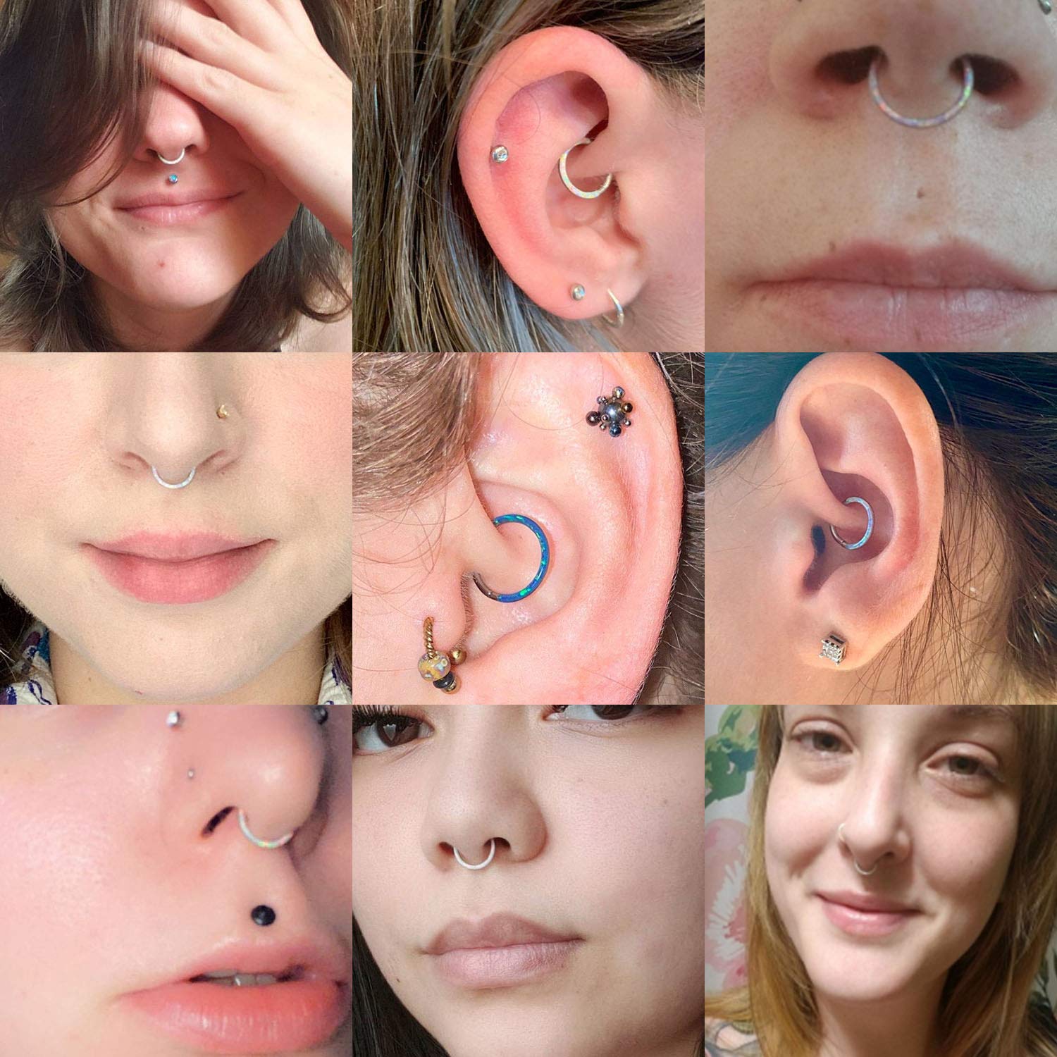 FUNLMO 16G Septum Ring 10mm Daith Rook Earrings Clicker Nose Rings Helix Daith Septum Rook Conch Piercing Jewelry Surgical Steel