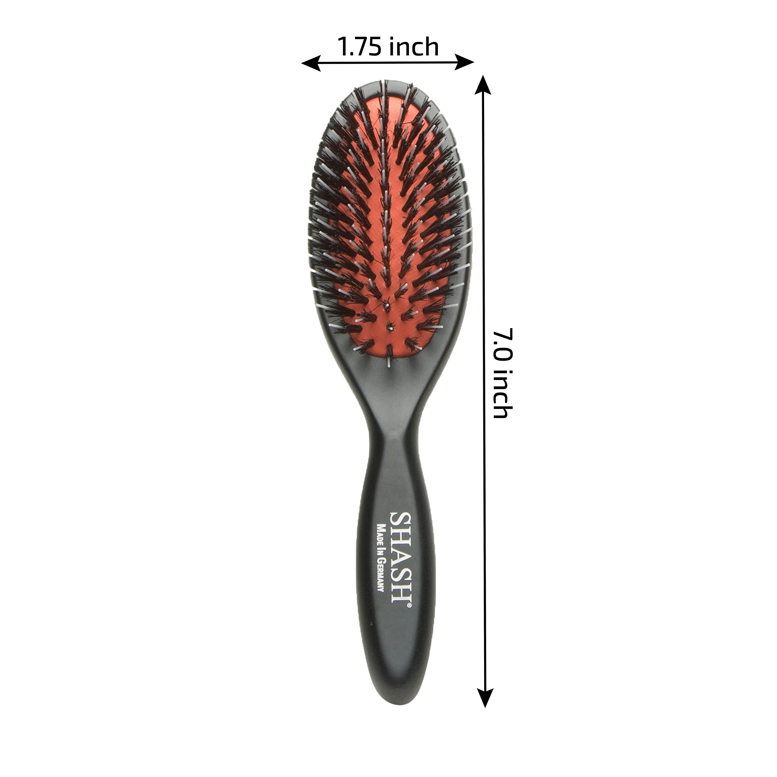 SHASH Nylon Boar Bristle Brush - Hand Made in Germany, Small, Black - Detangles, Softens, Improves Hair Texture, No Pulling or Split Ends