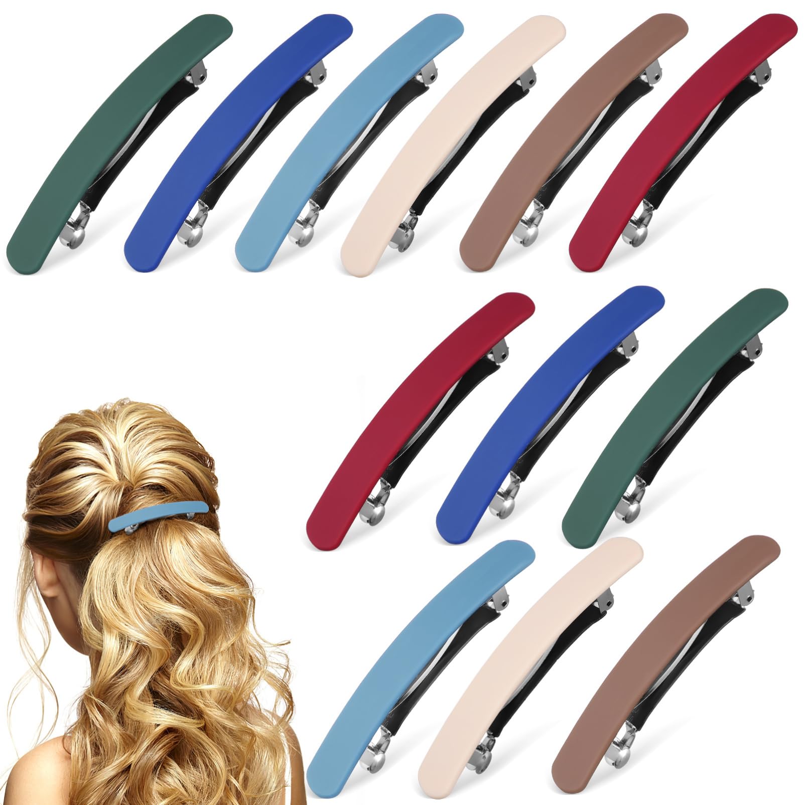 minkissy 12Pcs Spring Hair Barrettes for Thick/Thin Hair - French Hair Clips for Women - Ponytail Barrettes Hair Accessories for