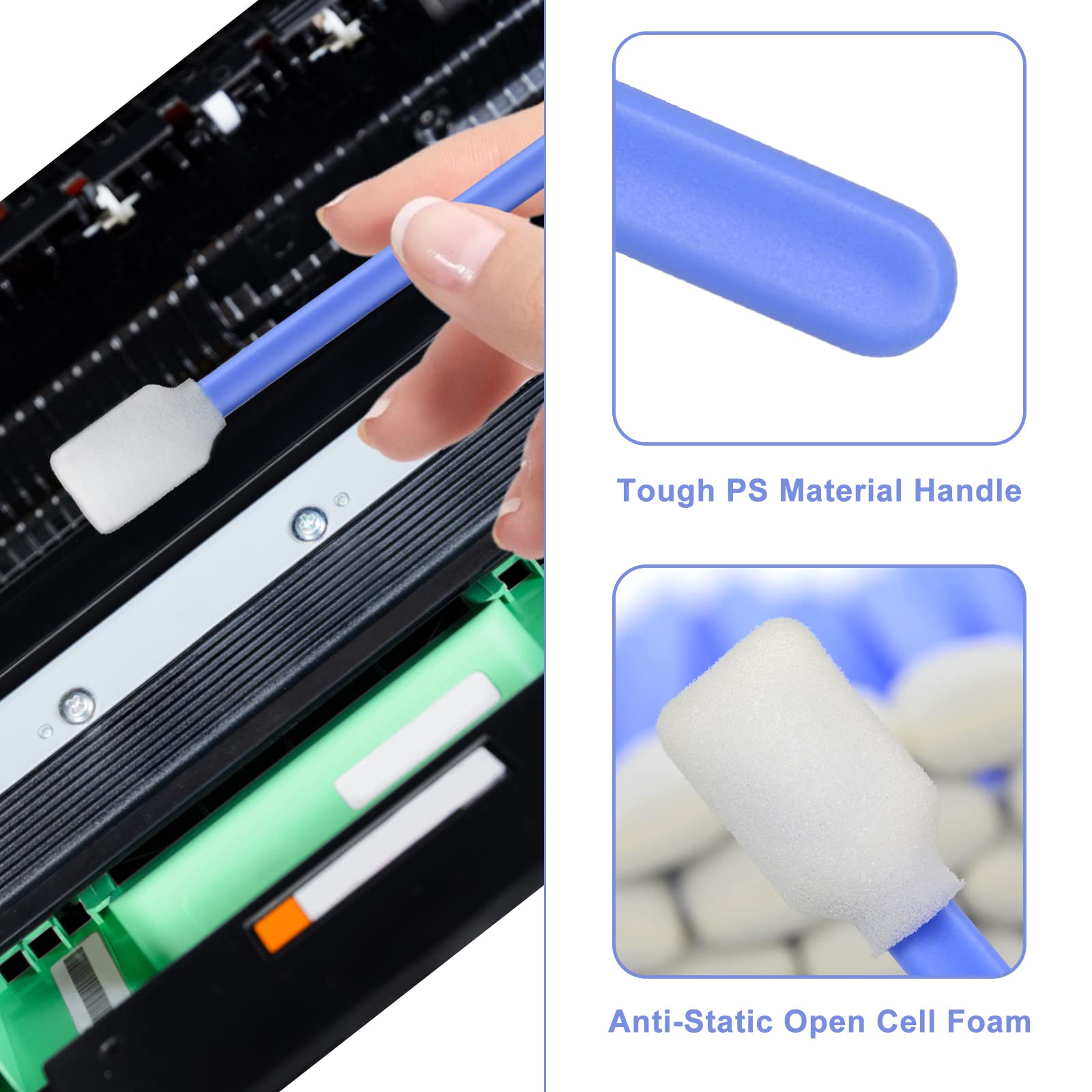 (100Pcs) 5.11'' Square Rectangle Foam Cleaning Swab Sticks-Blue