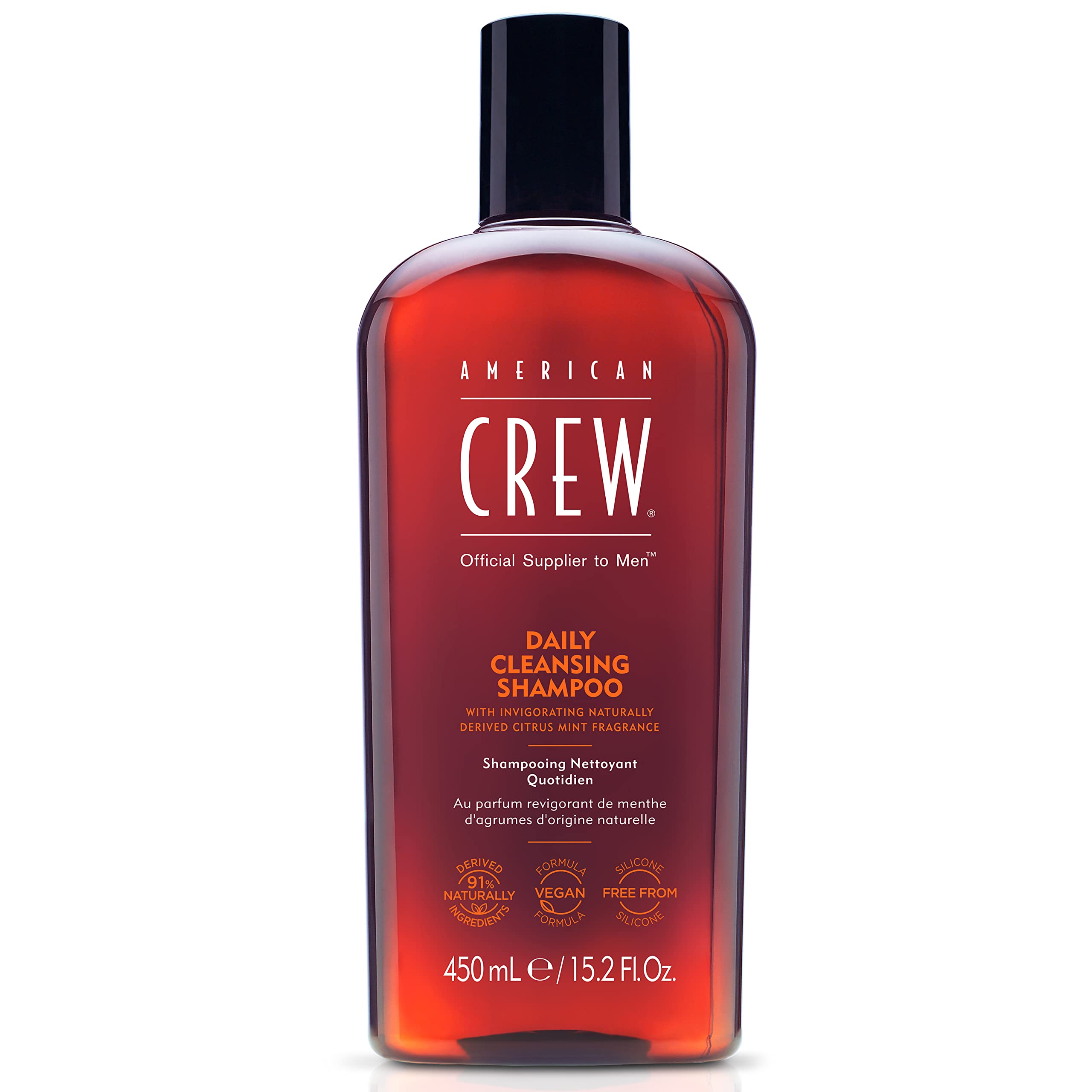 Shampoo for Men by American Crew, Daily Cleanser, Naturally Derived, Vegan Formula, Citrus Mint Fragrance, 15.2 Fl Oz