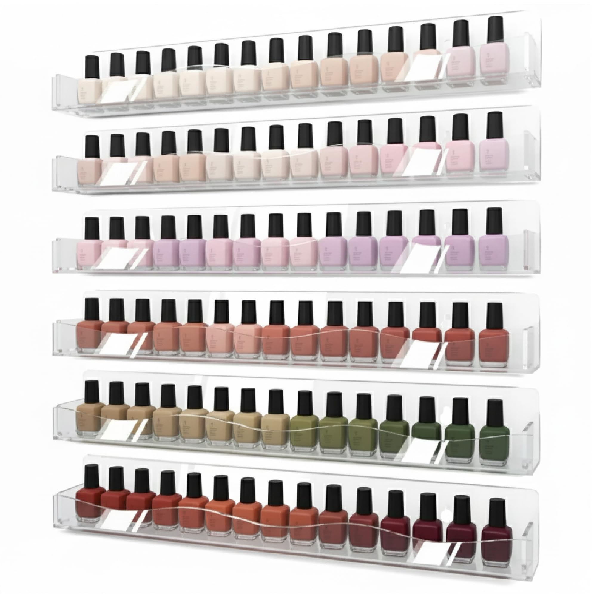 YMVV 15 Nail Polish Racks Wall Mounted Shelf,6 Pack Clear Acrylic Nail Polish Organizer Nail Supplies for Nail Techs,Great Displ