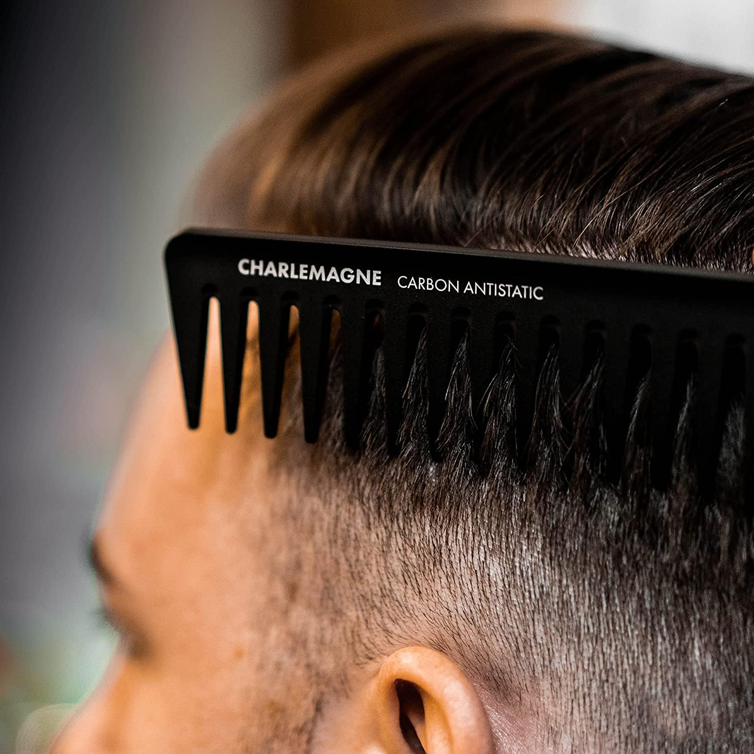 Charlemagne Men's Styling Comb | Shatterproof Premium Carbon Comb for Hair and Beard | 19 cm Coarse Teeth | Antistatic Styling H