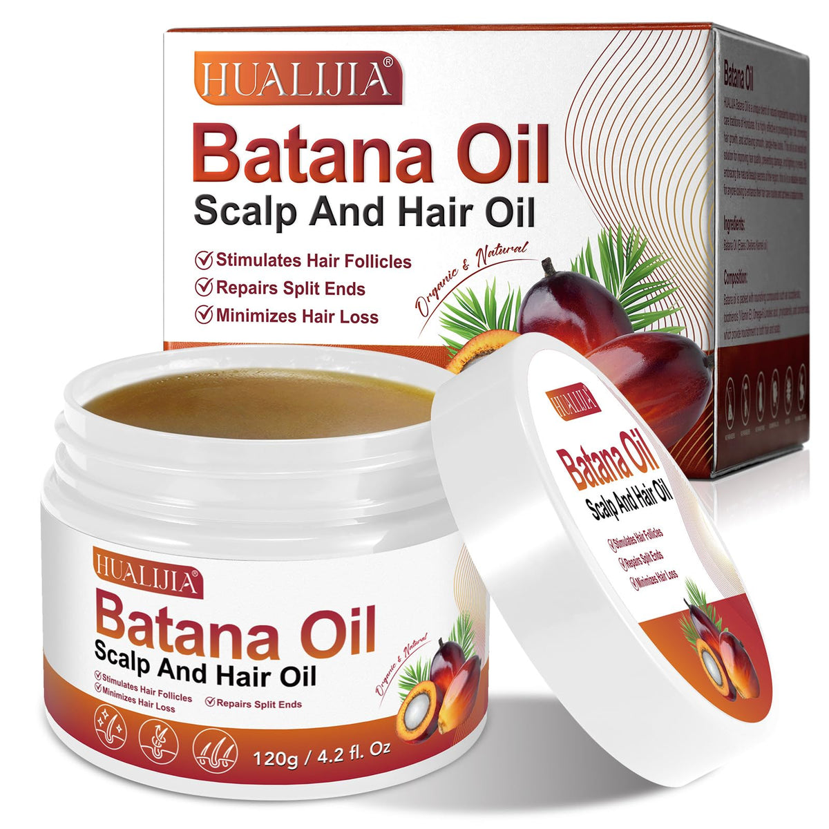 'HUALIJIA Raw Batana Oil for Hair Growth, Organic Dr. Sebi from Honduras - Prevent Hair Loss, Eliminates Split Ends and Enhance