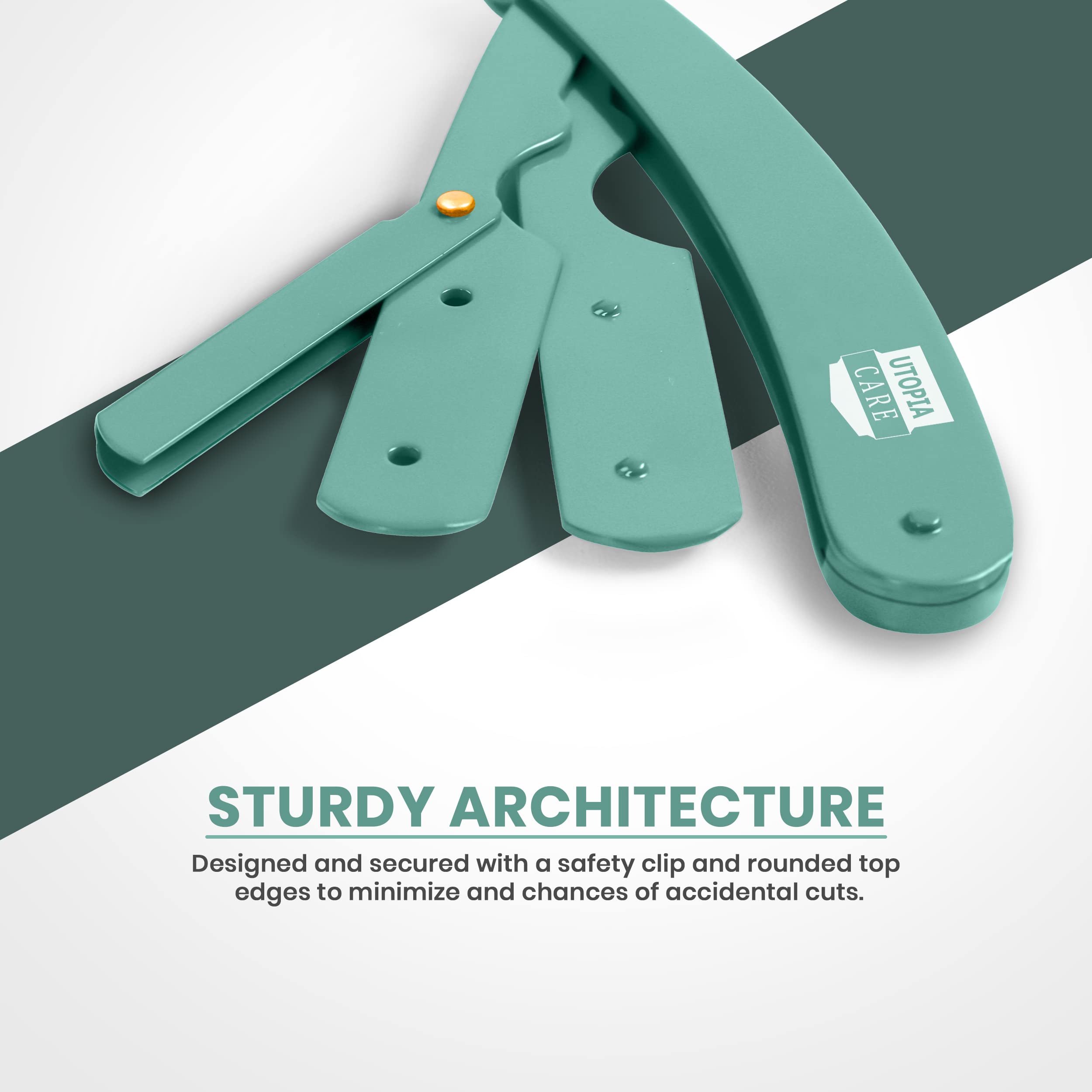 Utopia Care Professional Barber Straight Edge Razor Safety With 100-Pack Derby Blades - 100 Percent Stainless Steel - (Mint)