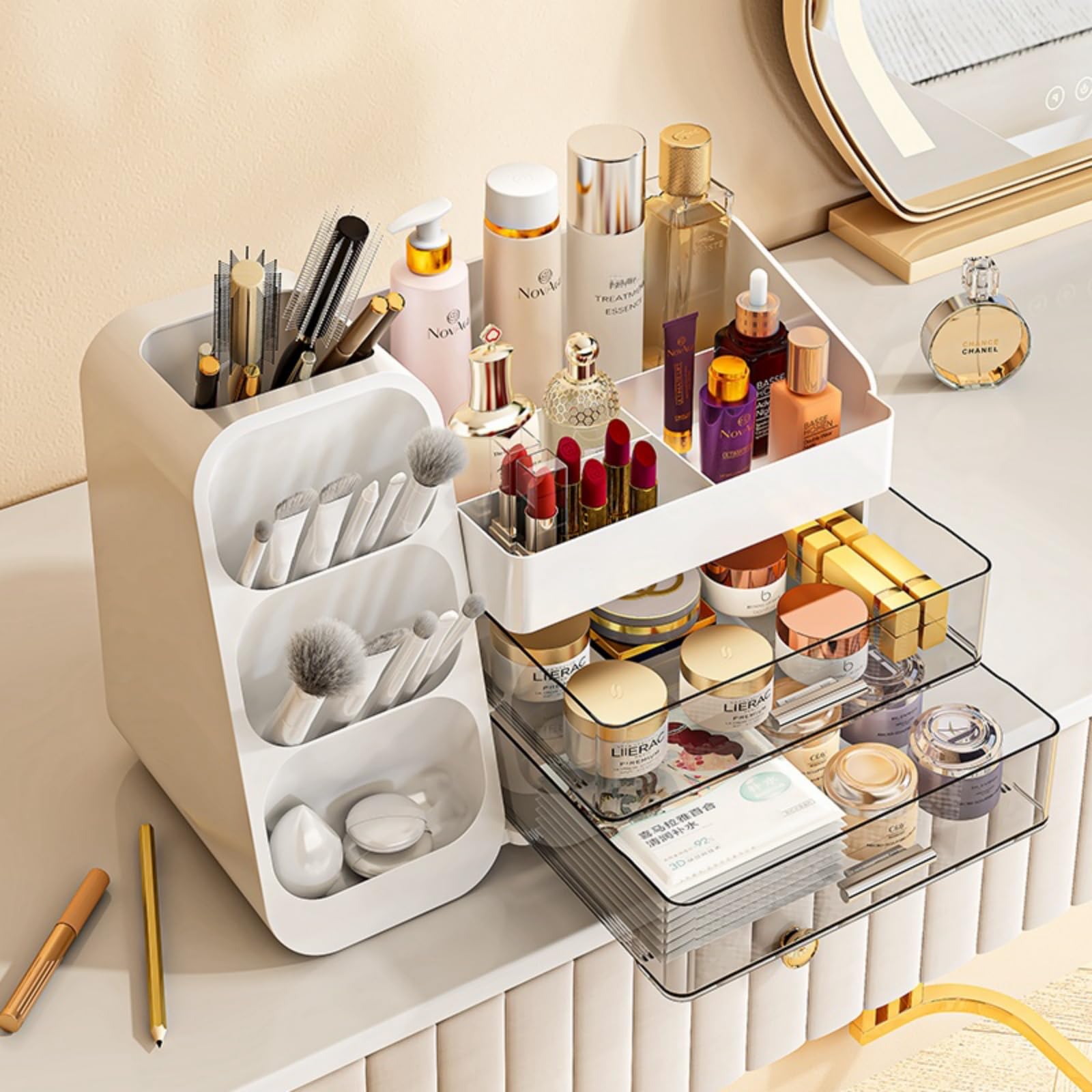 Makeup Organizer With Drawers For Vanity,Spacious Cosmetic Display Case,Perfect Storage Solution For Your Beauty Essential(Pink)