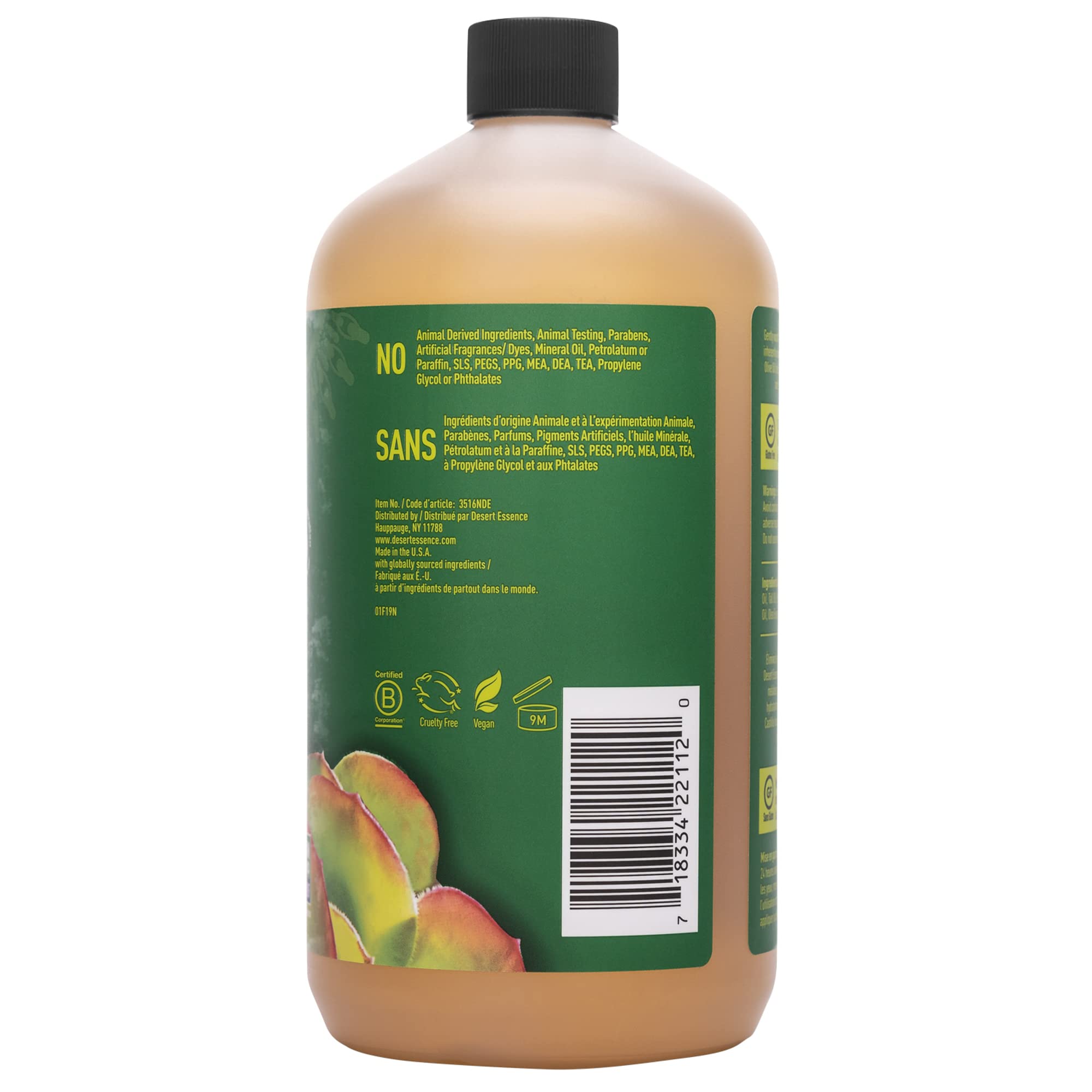 Desert Essence Castile Liquid Soap With Eco-Harvest Tea Tree Oil - 32 Fl Oz - Face & Body Cleansing - Coconut & Olive Oil - May