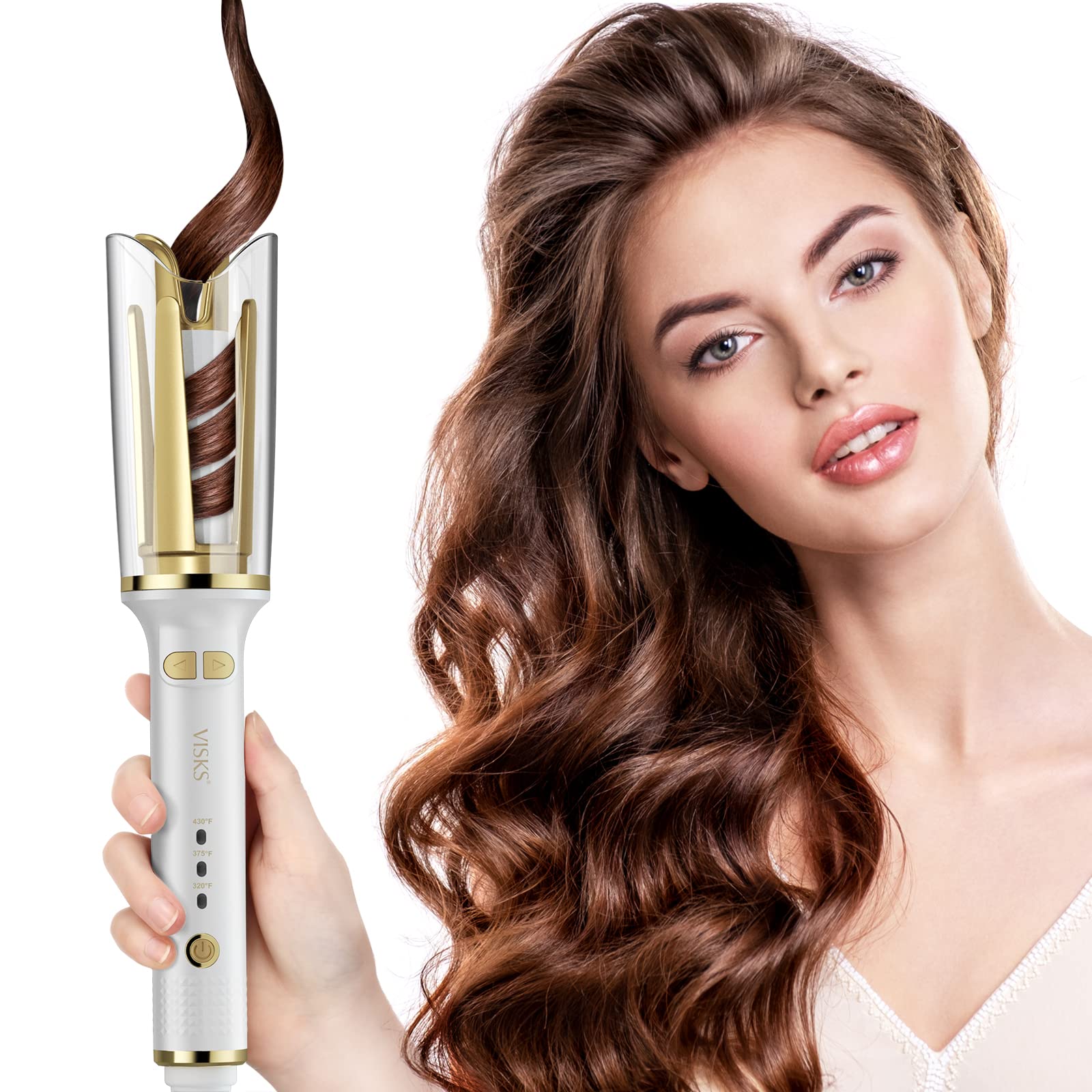 VISKS Auto Ceramic Hair Curler, Automatic Curling Iron with 1'' Barrel & 3 Heat Settings, Super Easy-to-use 1 inch Curling Iron,