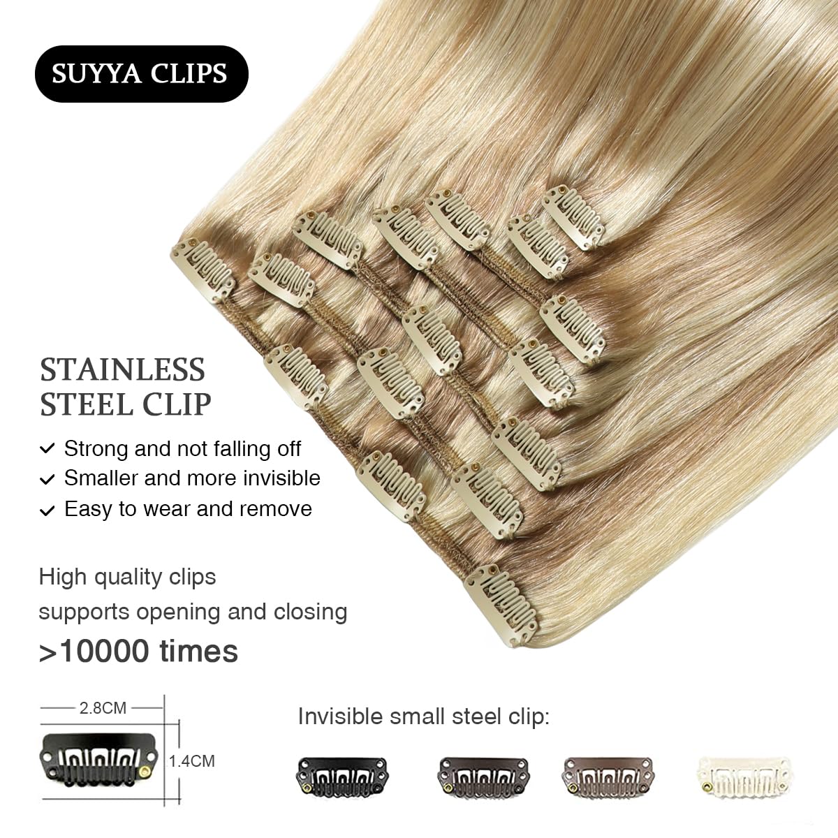 Suyya Clip In Hair Extensions Real Human Hair 14 Inch 110G 7Pcs Clip In Remy Human Hair Extensions Silky Straight Double Ash Blo