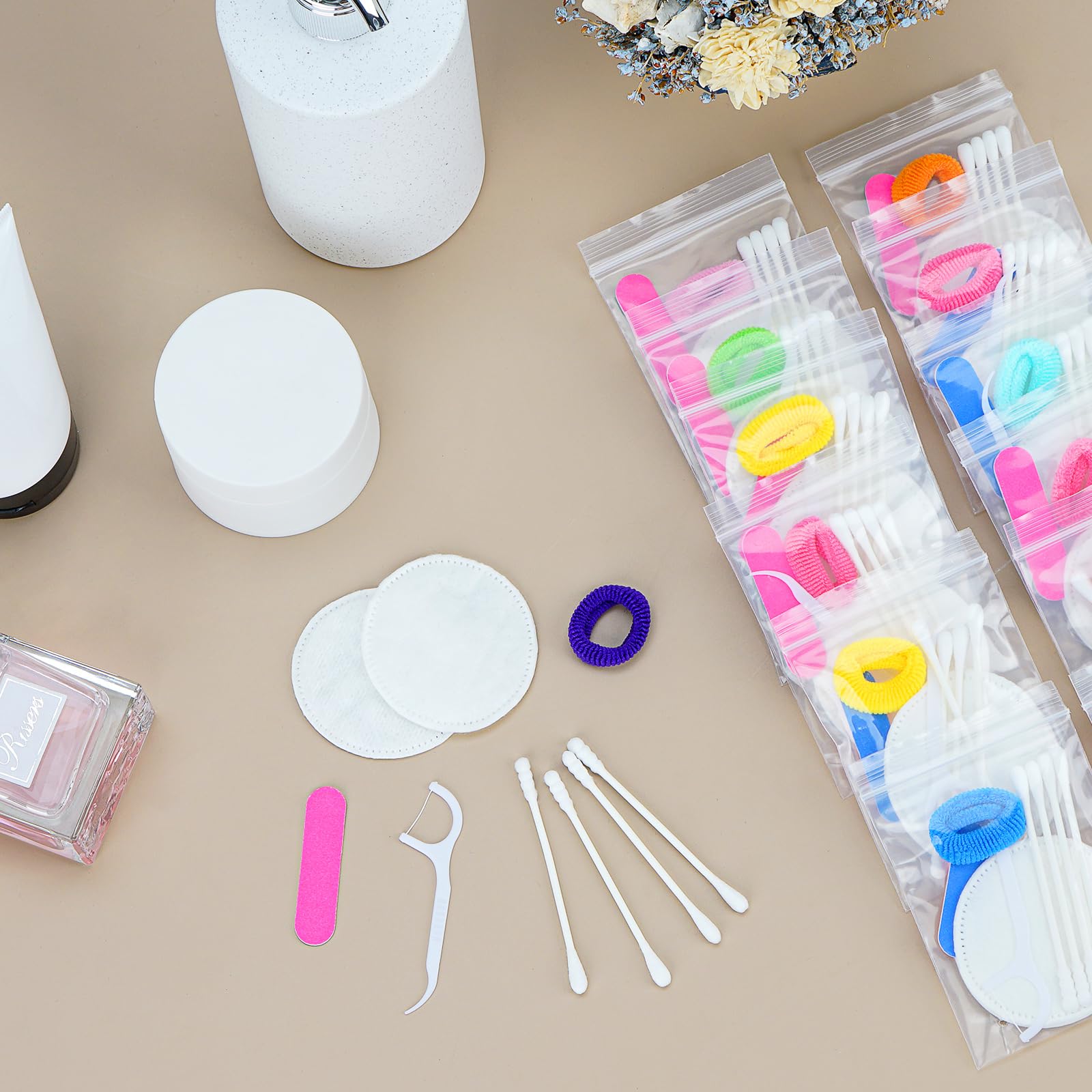 Adorila 50 Pack Disposable Hotels Cosmetic Vanity Kit, Individually Wrapped Amenities Hospitality Makeup Set Accessories for Mot