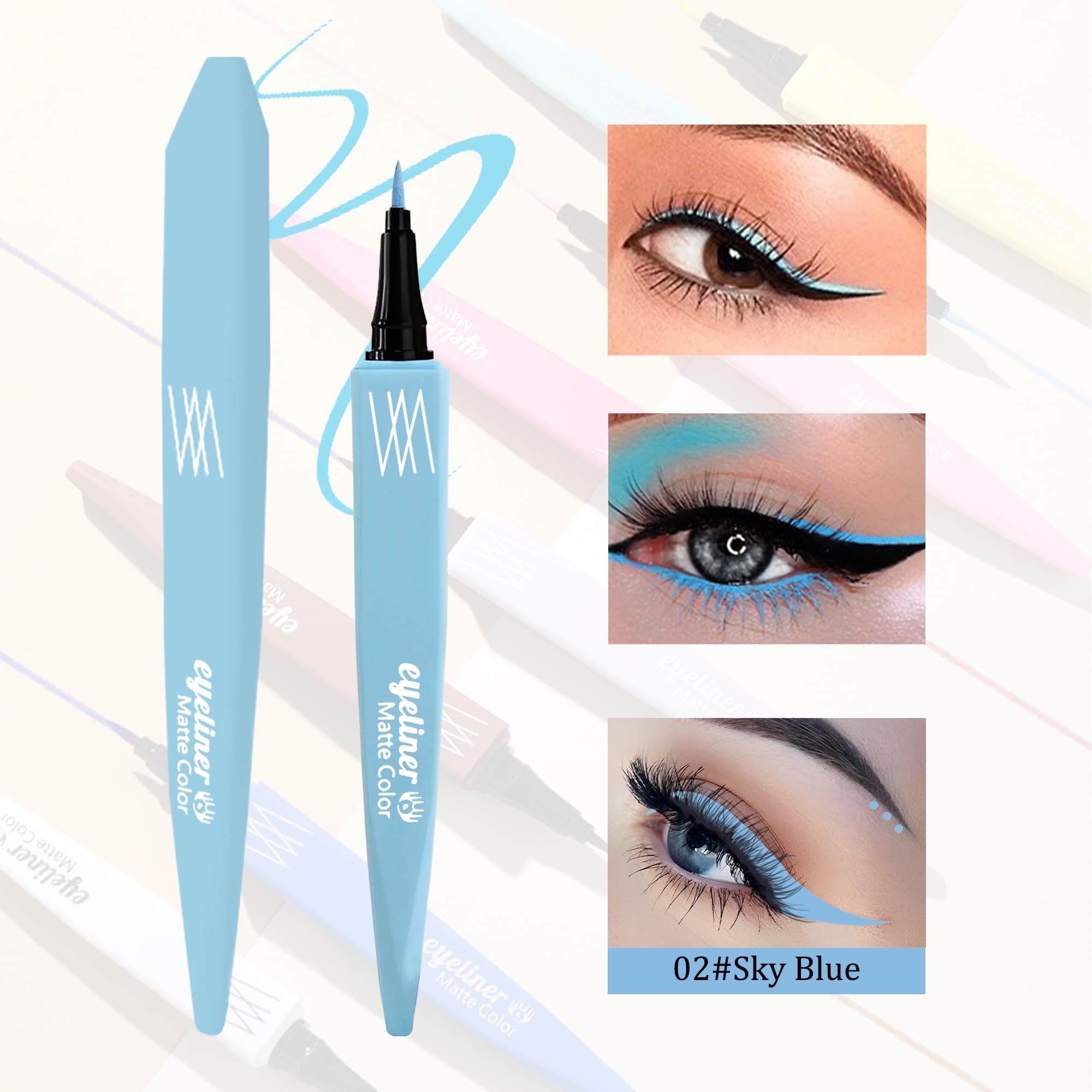 Sky Blue Liquid Eyeliner Pen, Waterline Eye Liner Waterproof Smudge Proof,High-Pigmented Long-Lasting Eyeliners,Smooth Ultra Fin