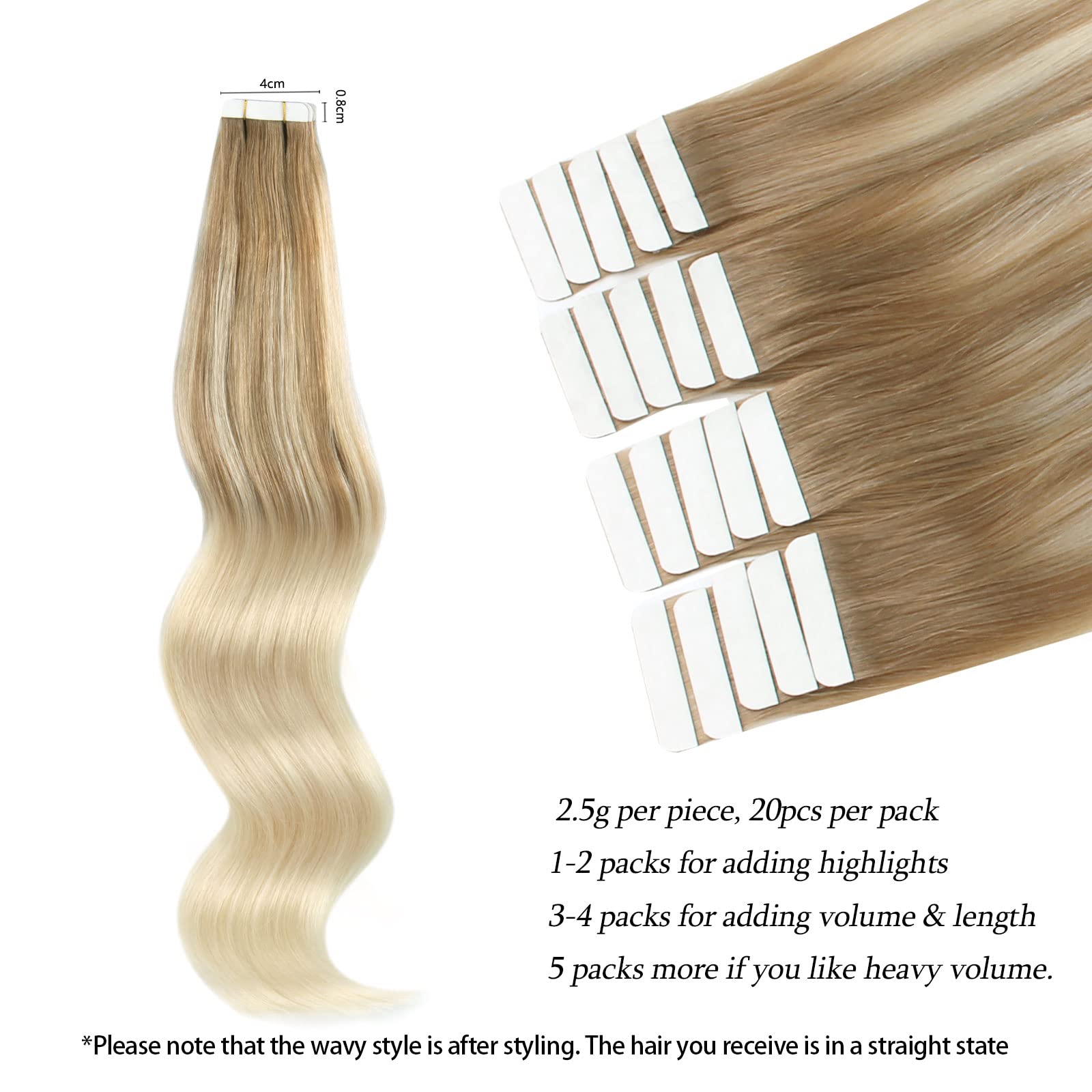 Abh Amazingbeauty Hair Tape In Hair Extension Human Hair Semi-Permanent Balayage Real Remy Human Hair 20Pcs 50G Ash Brown Fading