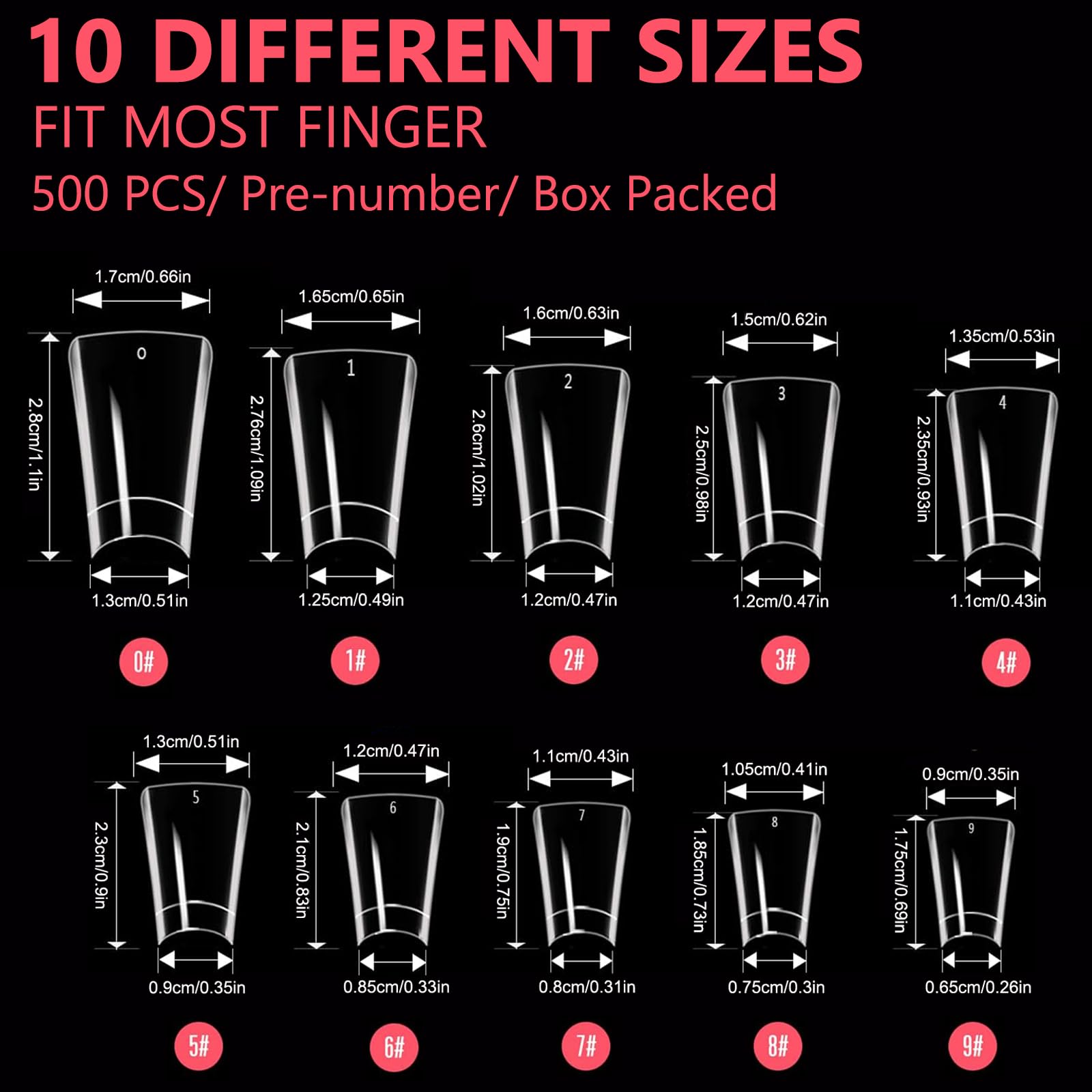 Bluezoo Duck Nail Tips, 500Pcs Clear C Curve False Nail Tips For Acrylic Nails, Gel X Half Cover Wide French Nails 10 Sizes, Y2K