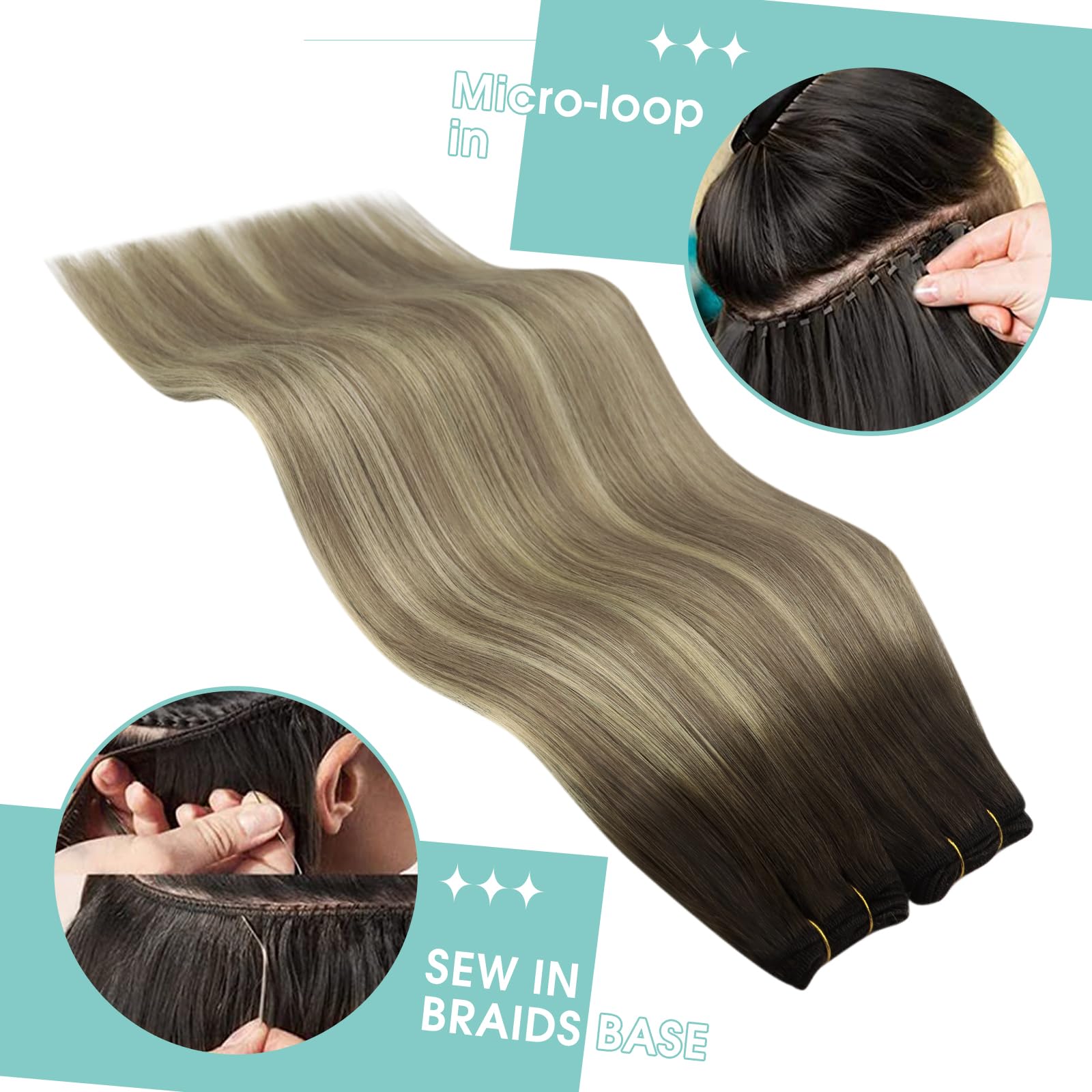 YoungSee Weft Hair Extensions Brown Ombre Sew in Hair Extensions Sew in Hair Extensions Human Hair Dark Brown Ombre Light Brown