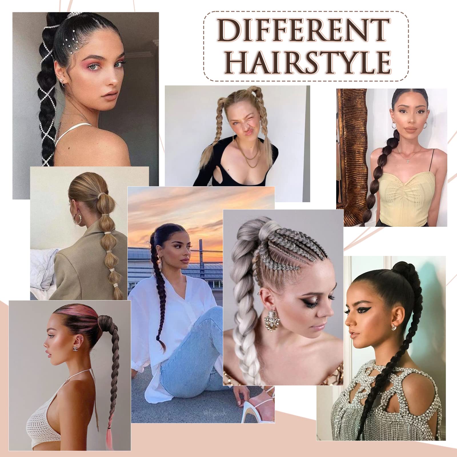 Barsdar 34 Inch Long Braided Ponytail Extension With Hair Tie - Straight Sleek Wrap Around Ombre Grey Braided Ponytail Hair Exte