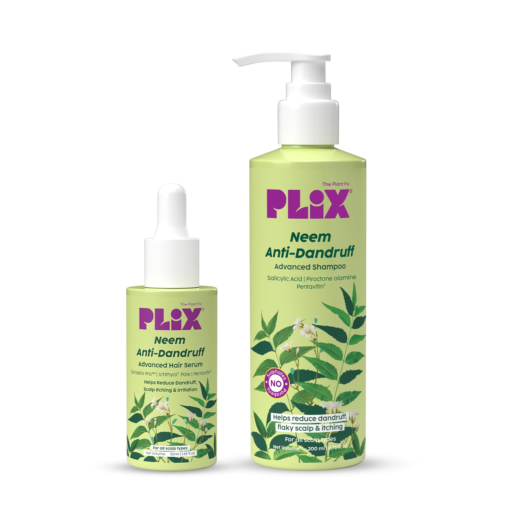 Plix- The Plant Fix Neem Anti-Dandruff Advanced Kit | Shampoo (200Ml) + Serum (50Ml)