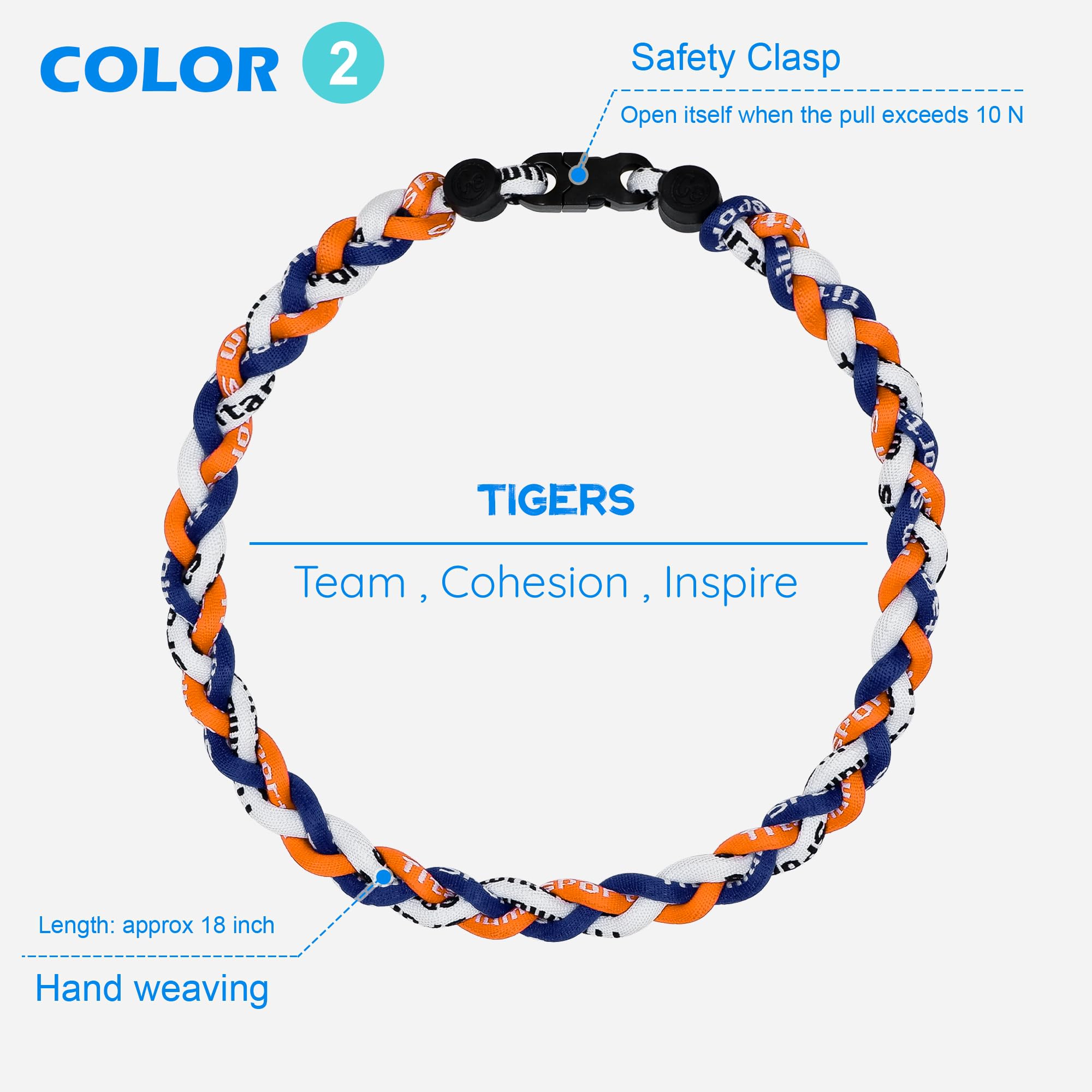 SUPBOMM 3 pcs Baseball Rope Necklaces, League Team Colors Braided Necklace, Baseball Team Gifts, Tigers