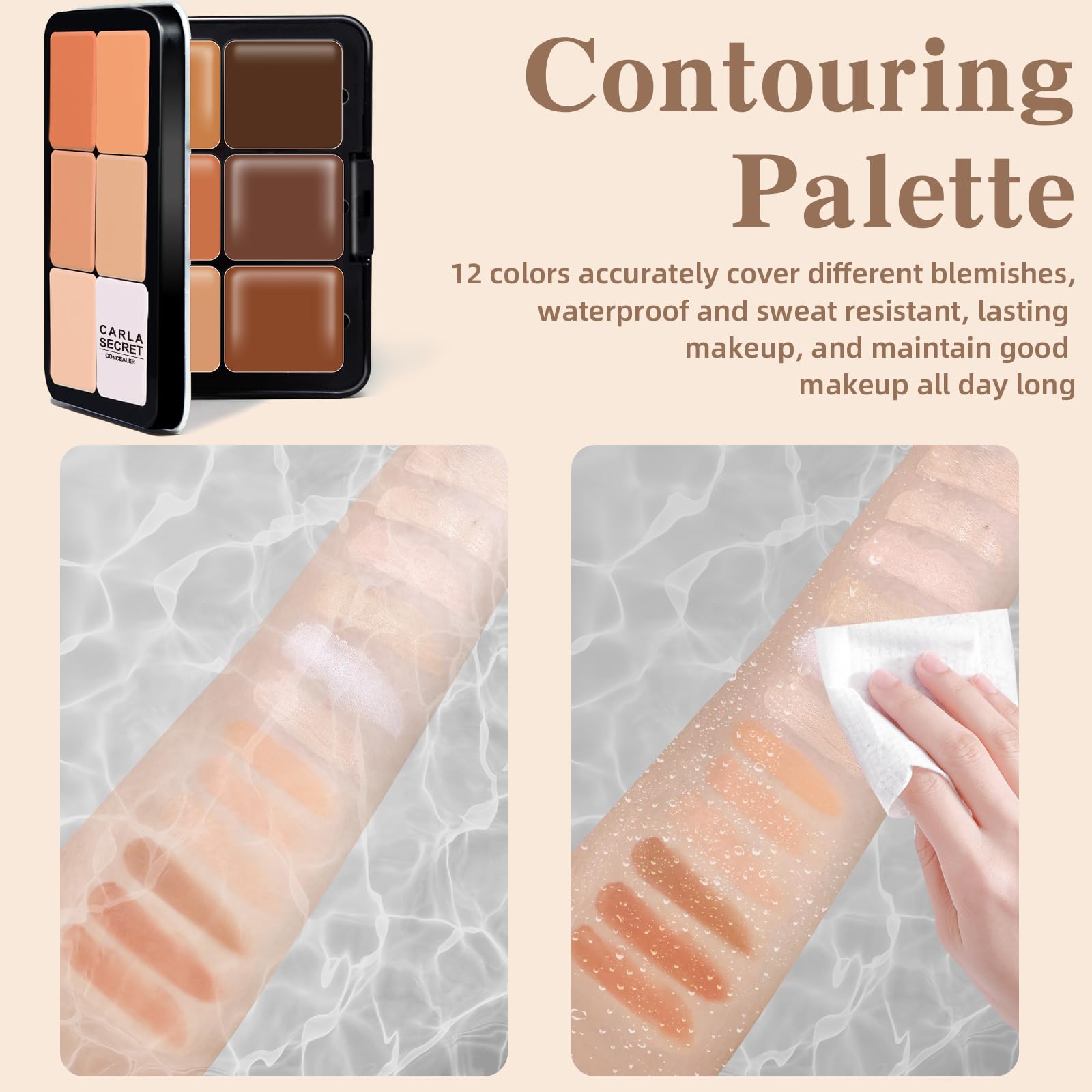 Hosaily 12 Colors Cream Concealer Foundation Palette, Long-Wearing Smudge Proof Blendable Full Coverage Cream Contour Blush High