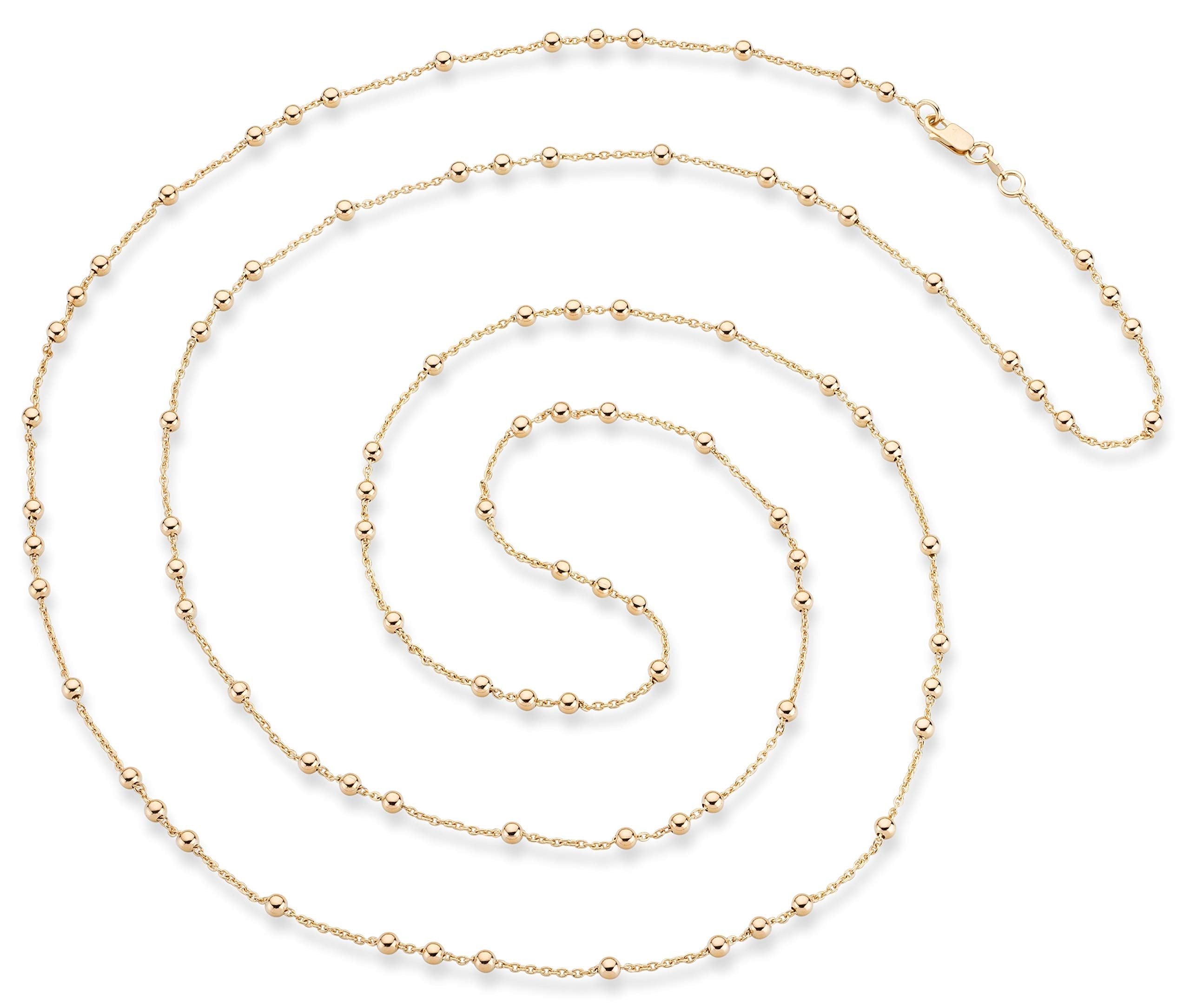 Miabella Italian 18K Yellow or Rose Gold Plated Beaded Ball Rosary Long Wrap Layering Station Chain Necklace for Women, 60 (Yell