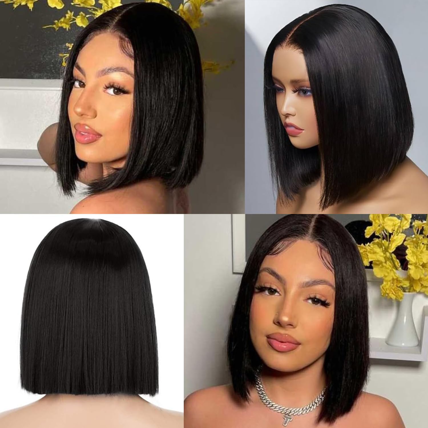 Recool Bob Wig Human Hair 5X6 Lace Front Straight Short Wigs For Women Glueless Brazilian Virgin Human Hair Bleached Knots Wear