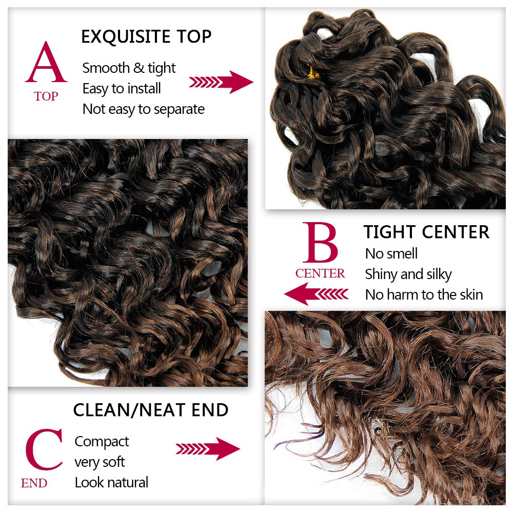 Gogo Curl Crochet Hair 14Inch Beach Curl Crochet Hair Bohemian Crochet Braids Ombre Brown Deep Wave Braiding Hair Extensions (14