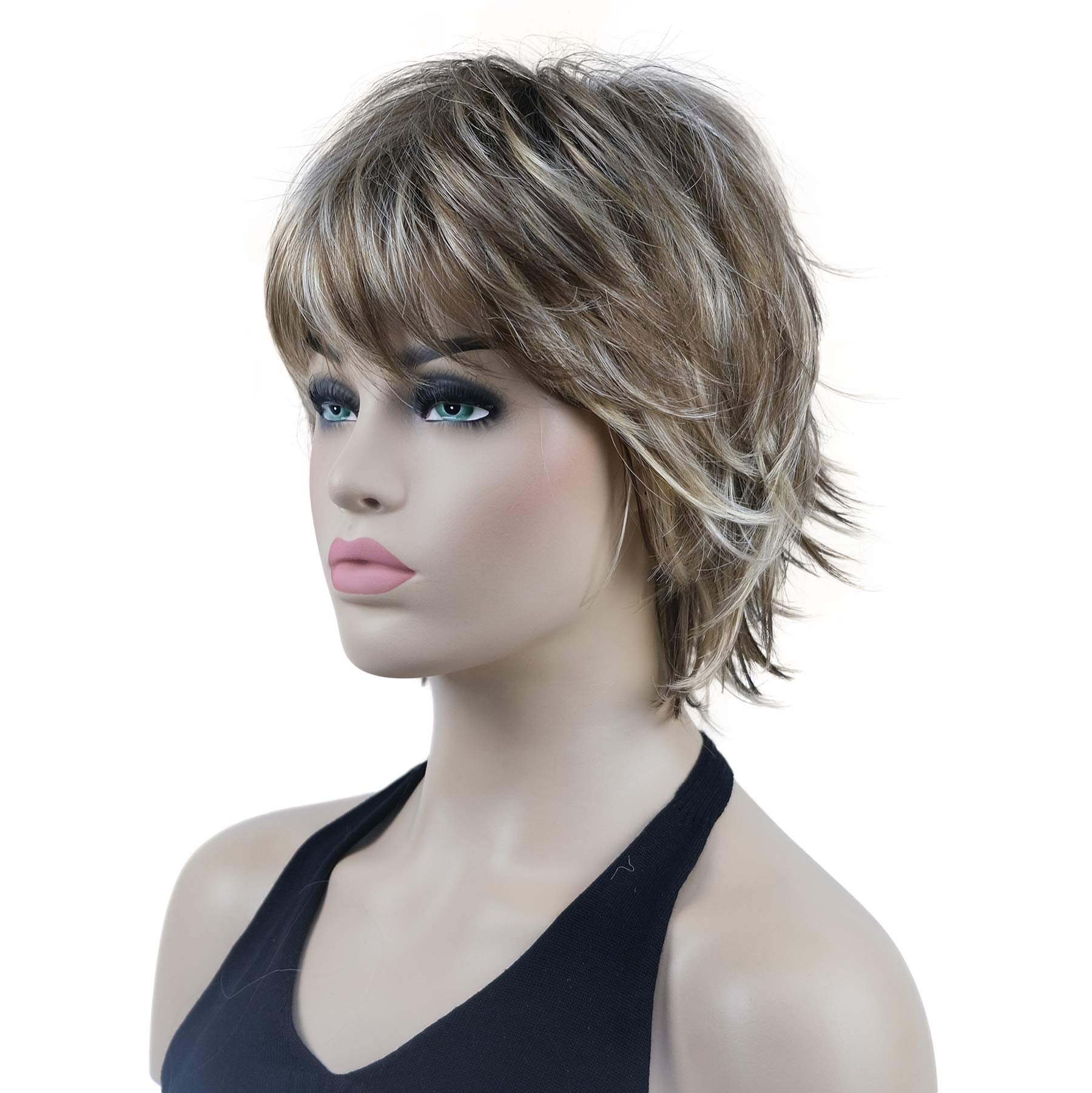 Lydell Short Layered Shaggy Wavy Full Synthetic Wigs (Ab461 Brown Highlights)