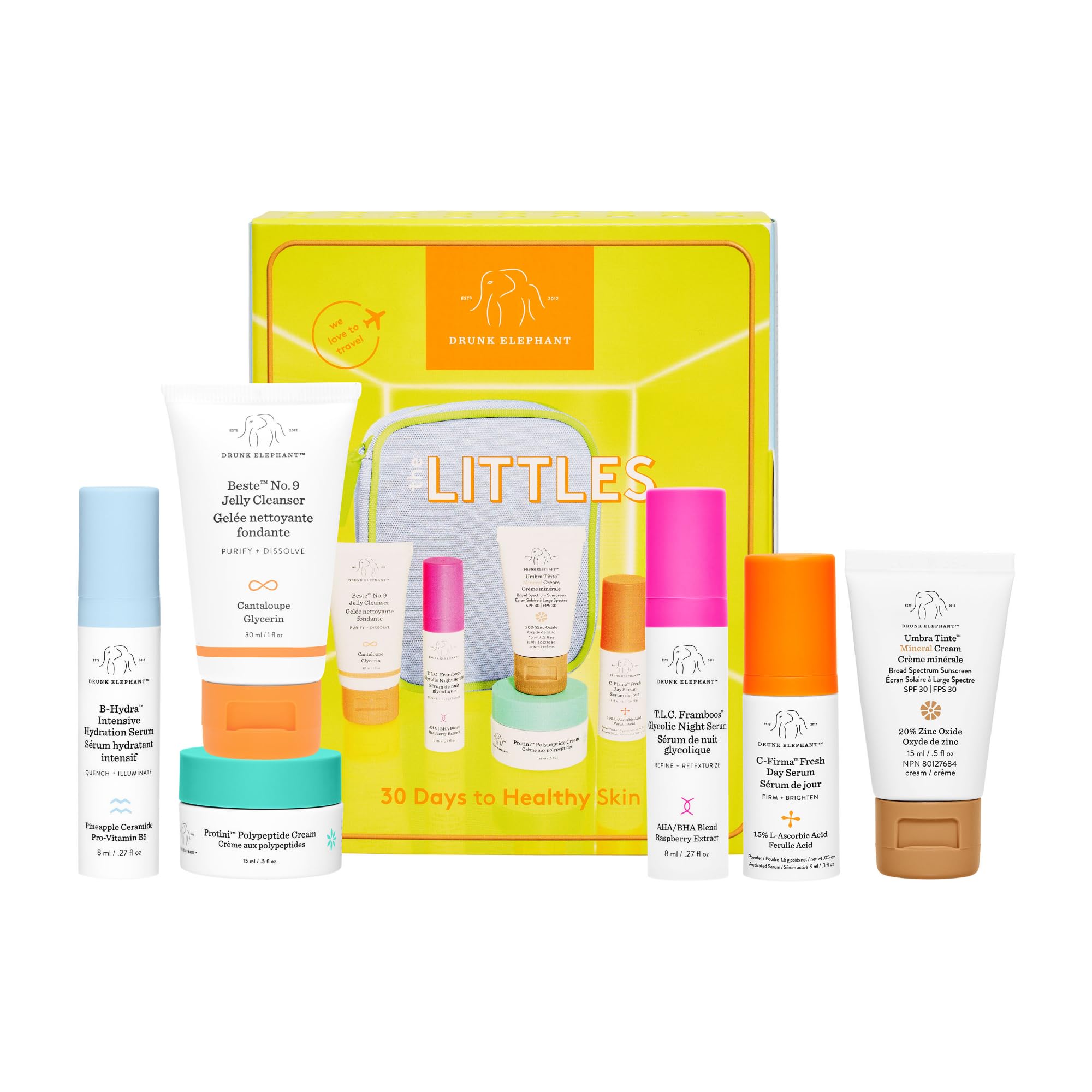 Drunk Elephant The Littles 7.0 - Includes Six Travel-Friendly A.M. and P.M. Essentials - Free of Essential Oils, Silicones & Fra