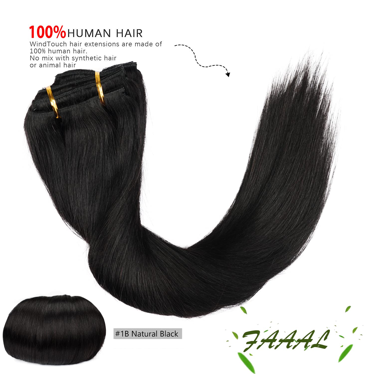 18'' Clip in Human Hair Extensions Full Head 150g 7 Pieces 16 Clips Natural Black Double Weft Brazilian Real Remy Hair Extension