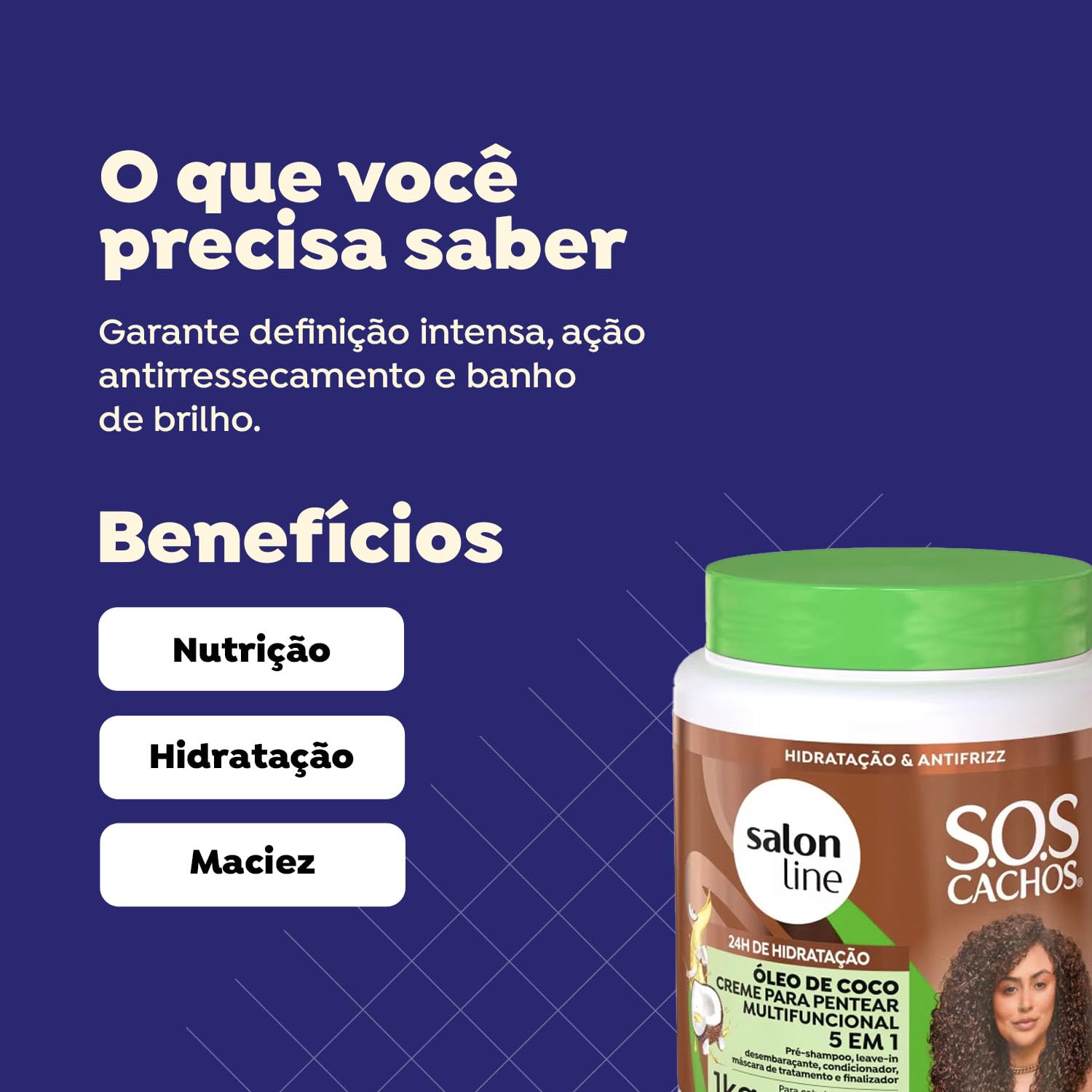 Salon Line - Linha SOS Cachos (Oleo de Coco) - Creme para Pentear Tratamento Profundo 1 Kg - (SOS Curls (Coconut Oil) - Deep Tre
