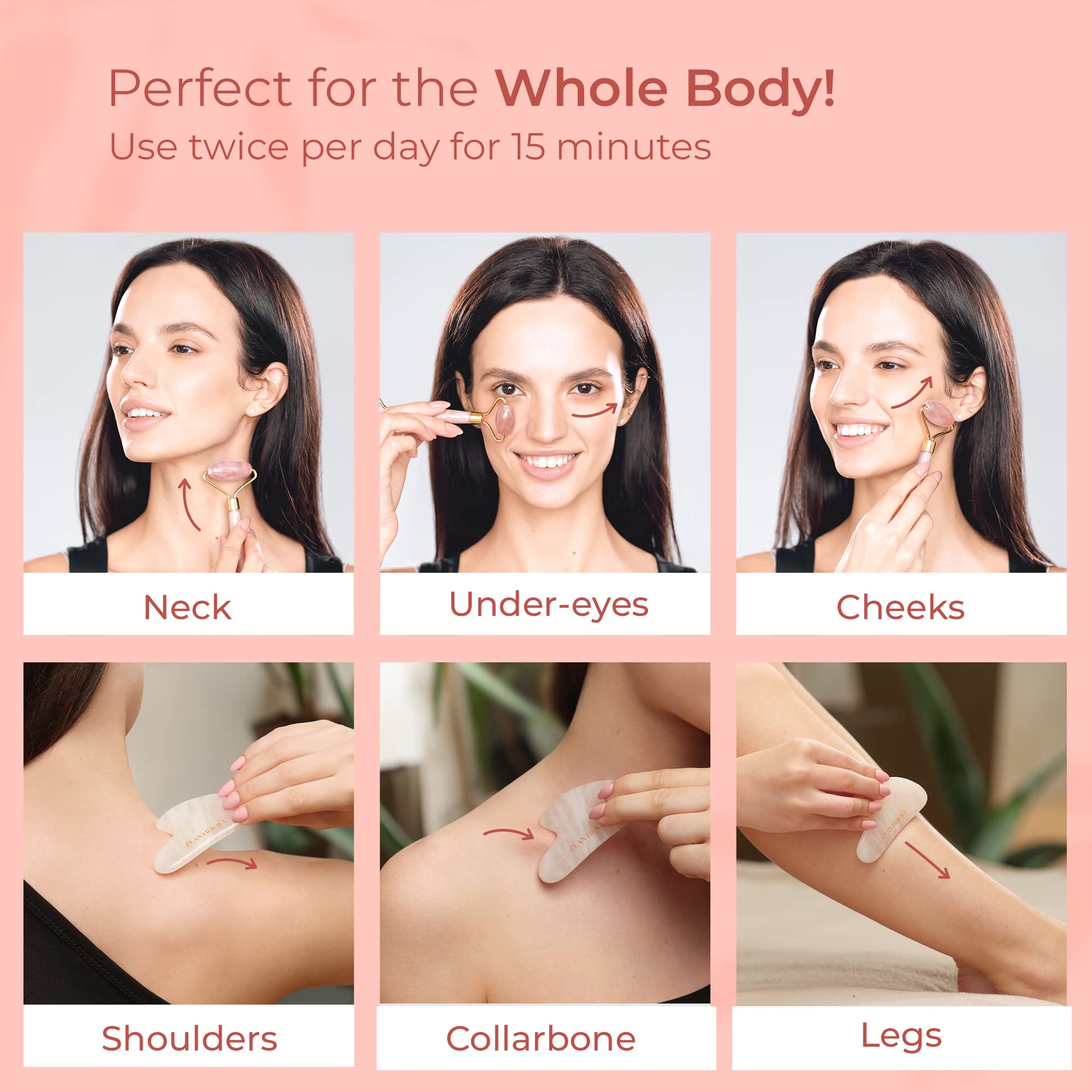 Rose Quartz Face Roller and Rose Quartz gua Sha Set - certified Rose Quartz Roller and gua Sha Set - Face Rollers for Women for