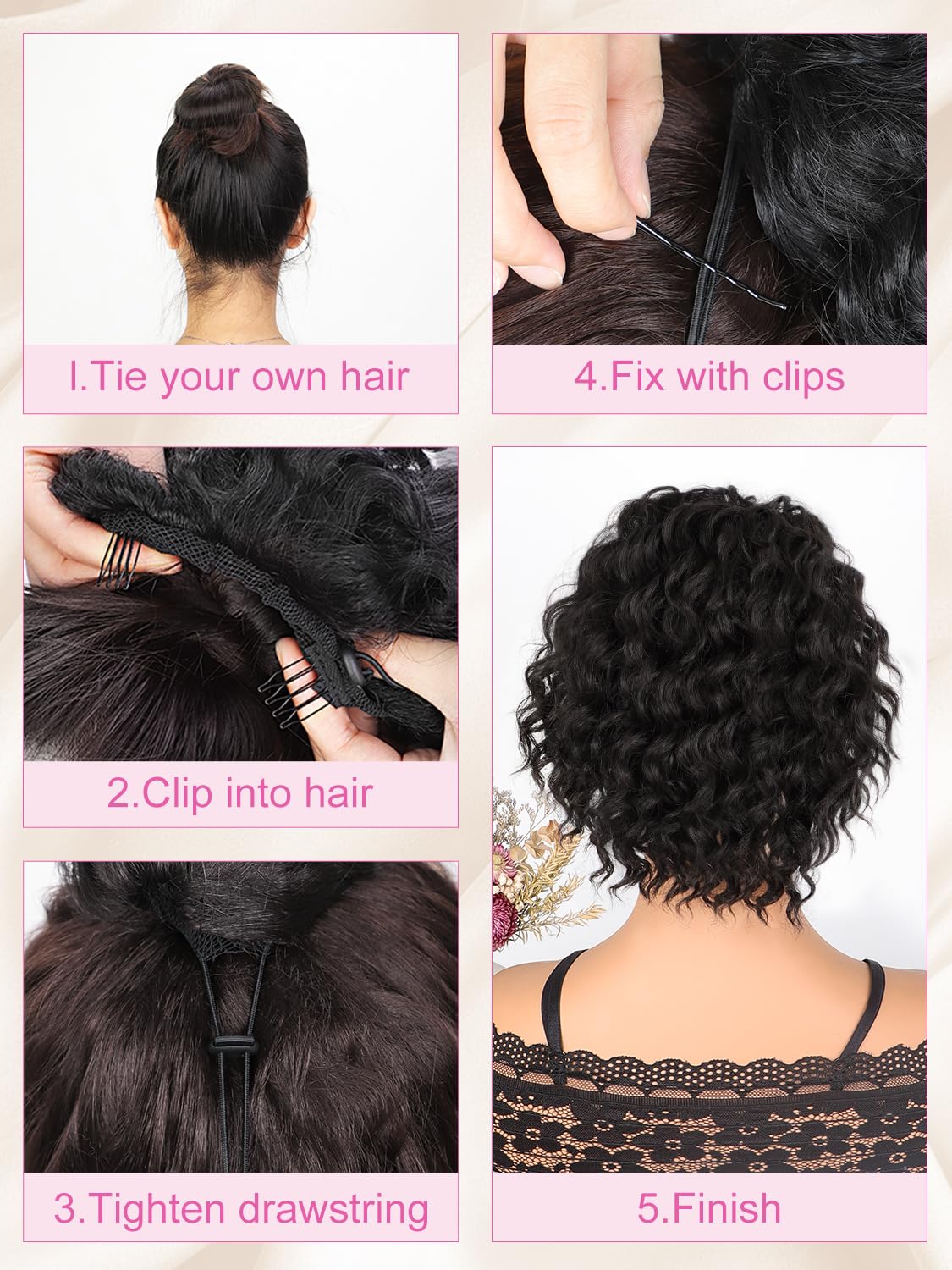Alxnan Wavy Curly Ponytail Extension, 8'' Black With Highlights Drawstring Ponytail For Black Women Short Soft Natural Synthetic