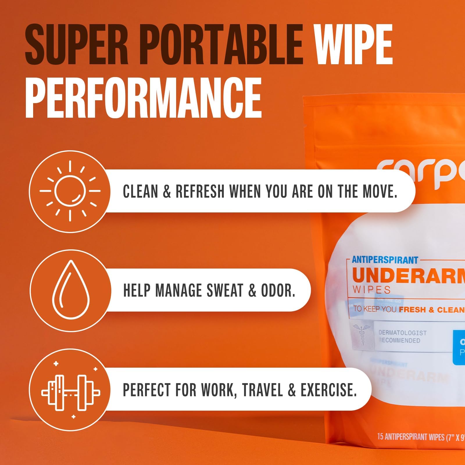 Carpe Antiperspirant Underarm Wipes – 45 Residue-Free Wipes, Pack of 3 Boxes, Ideal for On-the-Go Sweat Blocking and Deodorizing