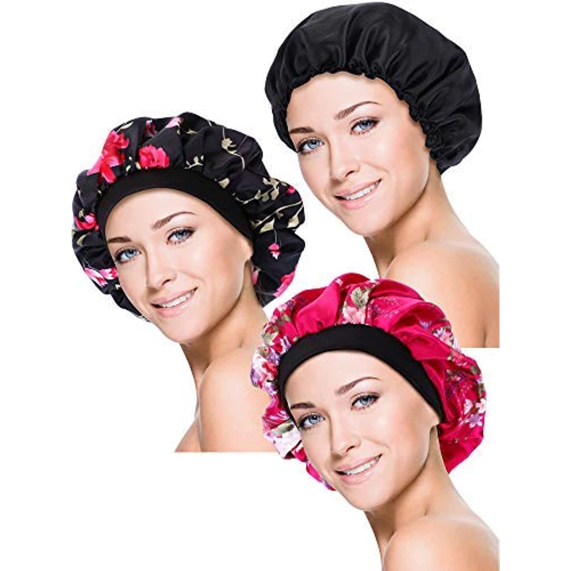 Blulu 3 Pieces Sleep Cap Satin Bonnet Night Sleeping Soft Hair Turbans for Women and Girls (Elegant Colors,Medium)