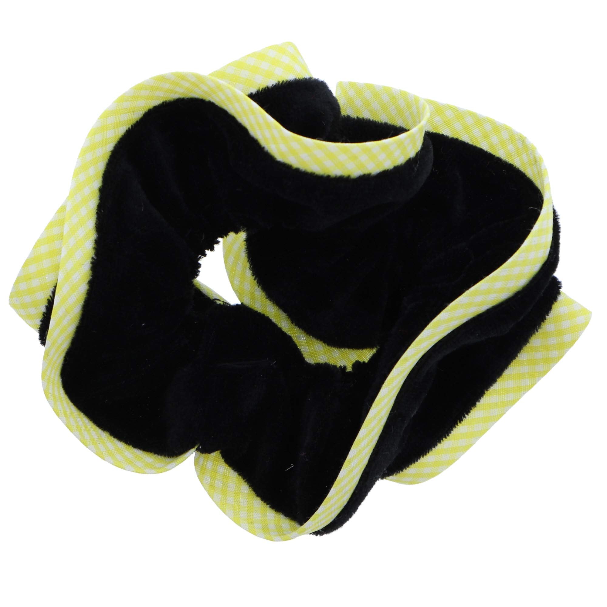 Velvet Hair Scrunchie with Yellow Checkered Trim