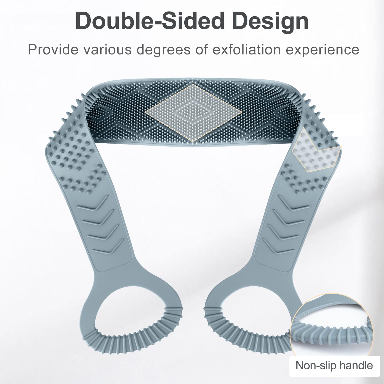 Silicone Back Scrubber For Shower Men, Dual-Sided Back Exfoliator Washer Scrub Strap - 100% Back Coverage To Clean, Exfoliate An