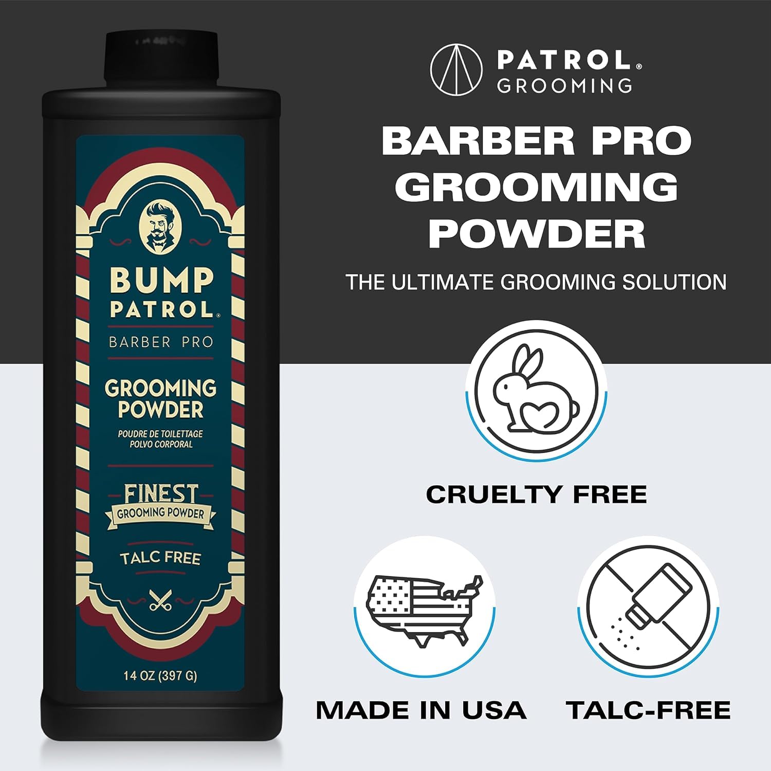 Bump Patrol Barber Pro Grooming Powder - Talc Free Hair And Body Powder For Men - Protects Against Sweat, Odor, And Chafing From