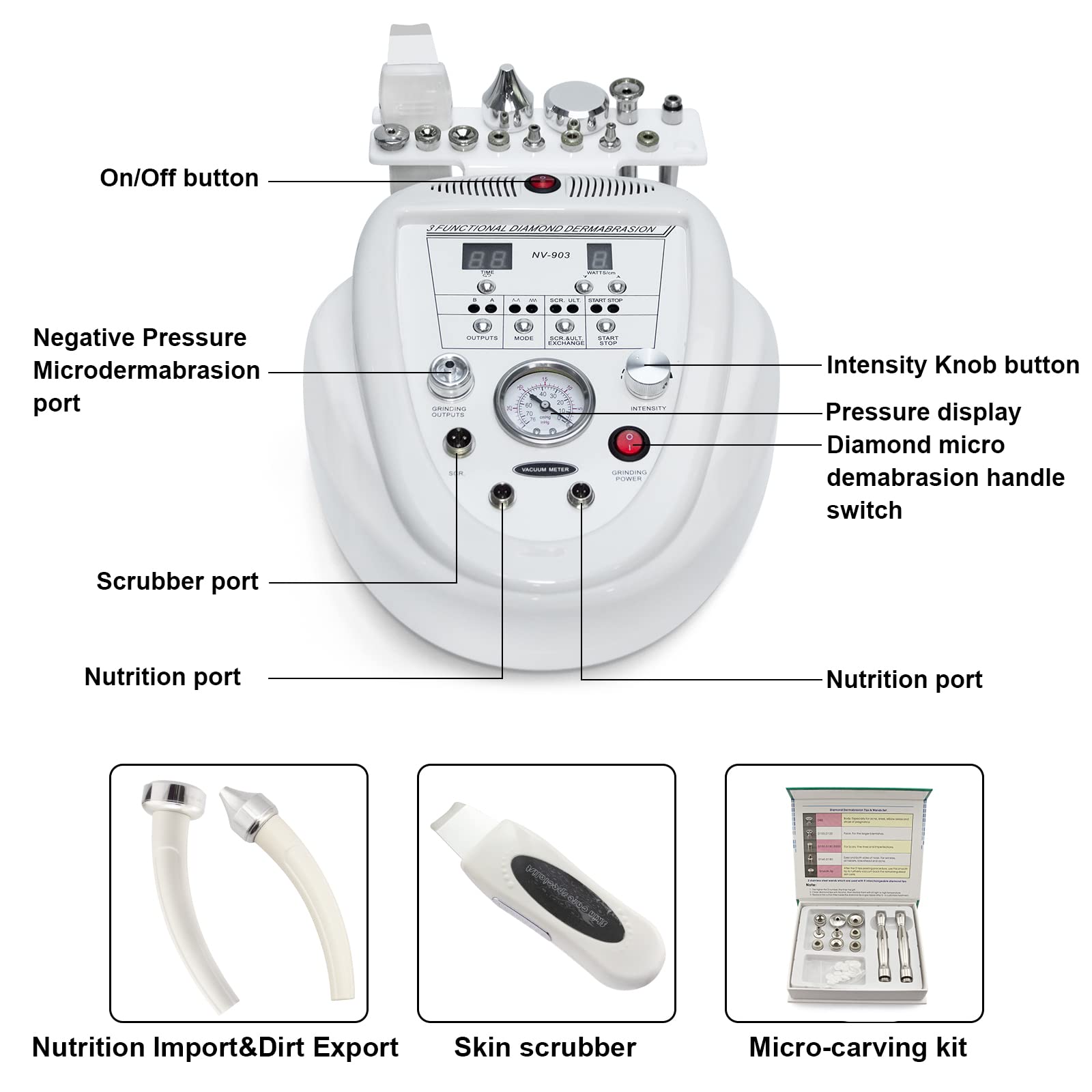 Elitzia 3 In 1 Dermabrasion Microdermabrasion Scrubber Facial Skin Rejuvenation Device ETSRNF903