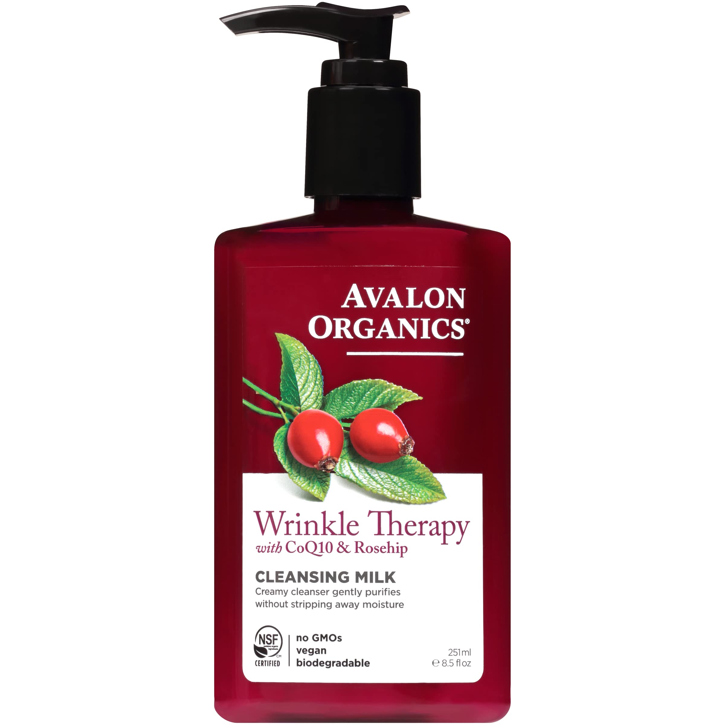 Avalon Organics Cleansing Milk, Wrinkle Therapy With Coq10 & Rosehip, 8.5 Oz