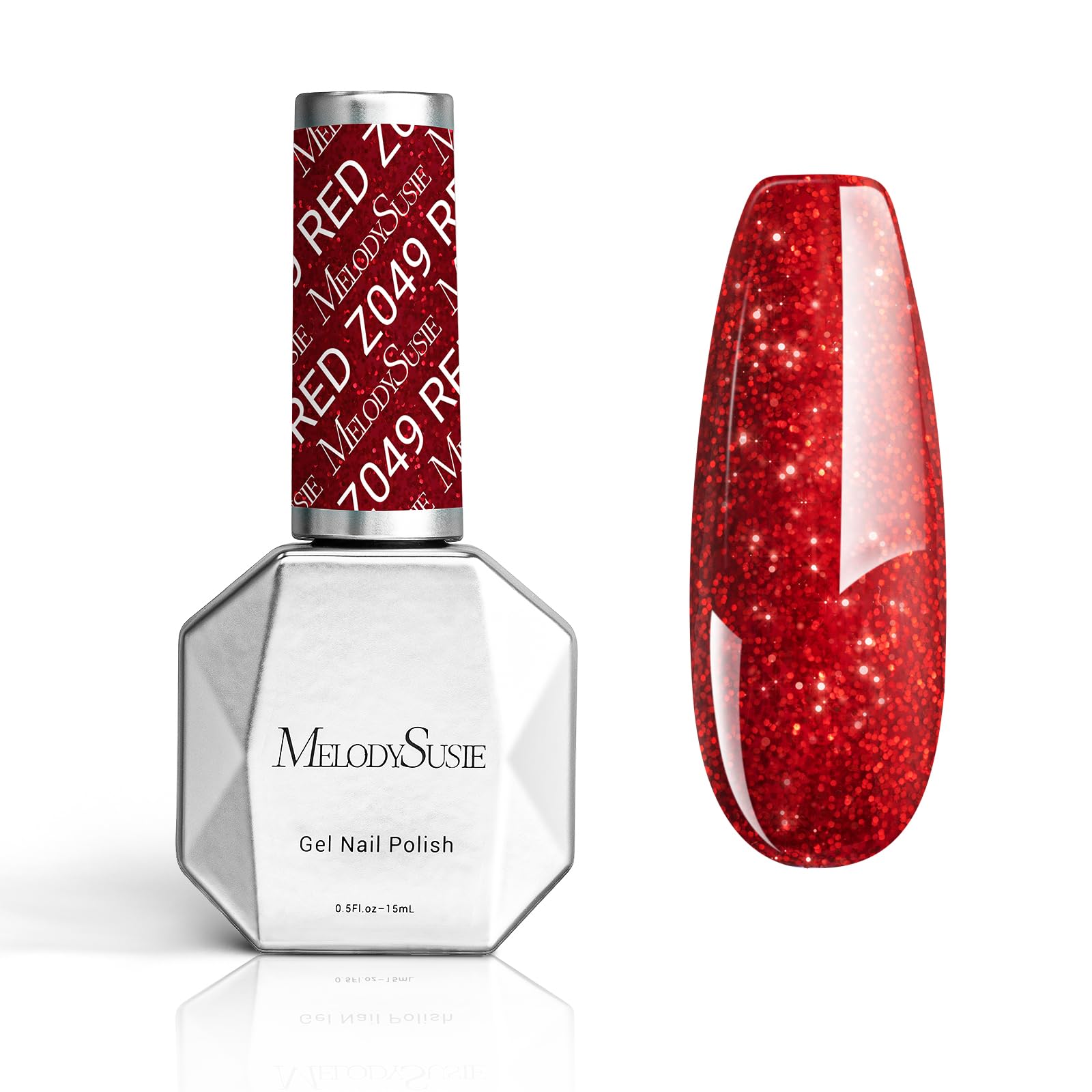 MelodySusie Thick Gel Nail Polish,15ML Red Glitter Color Soak Off UV LED Sparkle Gel Polish Nail Art Manicure Salon DIY Nail Des