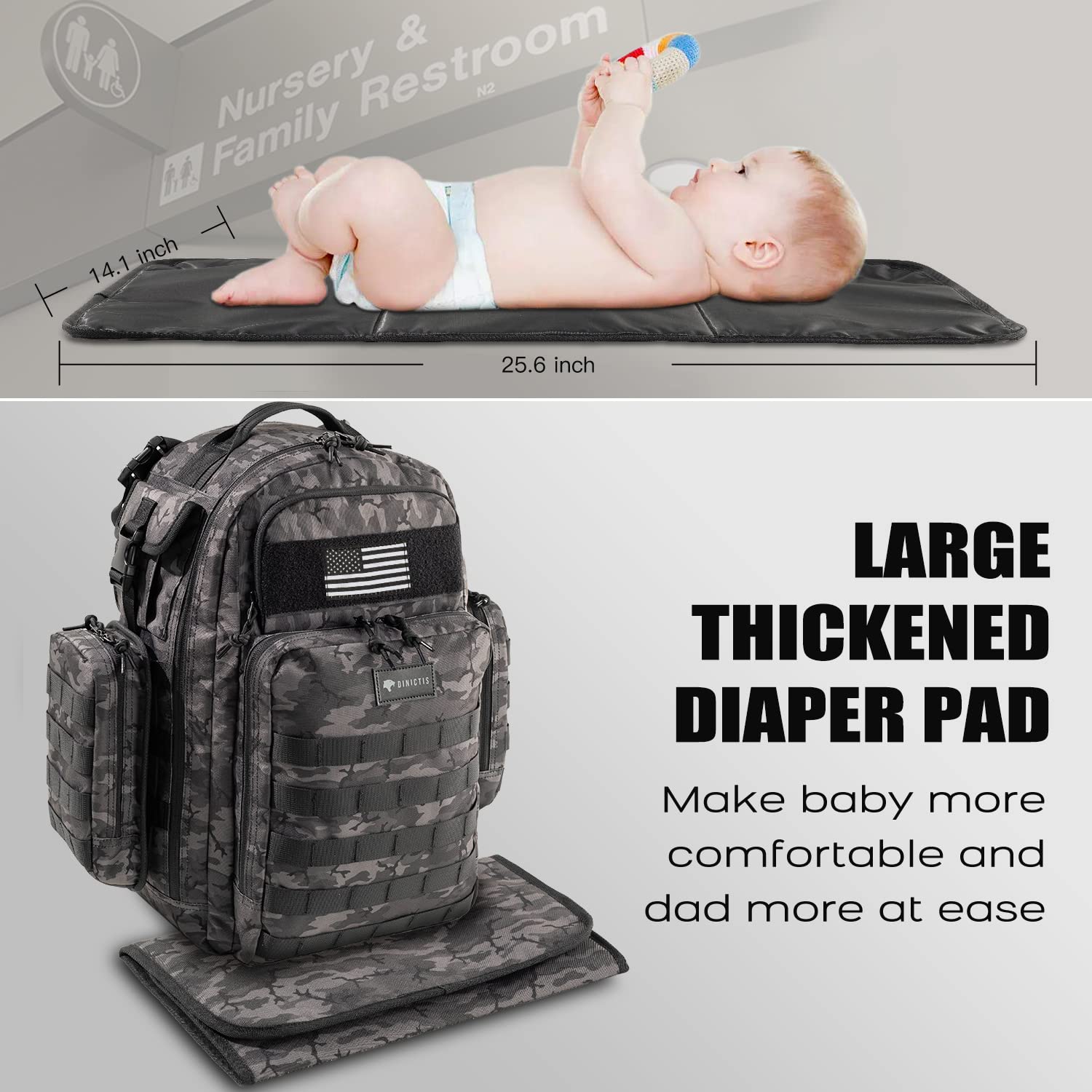 Dinictis 40L Diaper Bag Backpack for Dad,Travel Baby Nappy Bags for Men,Baby Accessories for Daddy- Black camo
