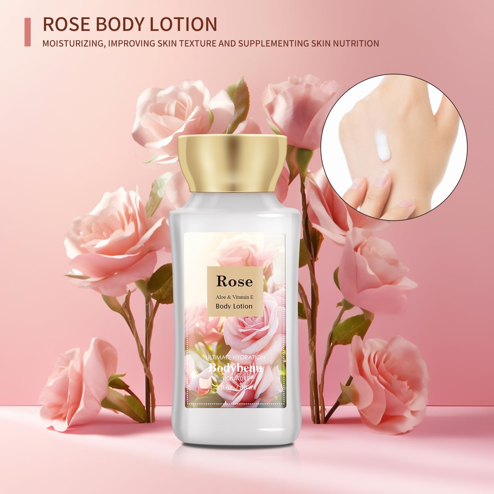 Bath And Body Gift Set For Women & Girls, Rose 3Pcs Set For - Shower Gel, Body Lotion, Body Mist, Personal Portable Body Care Tr
