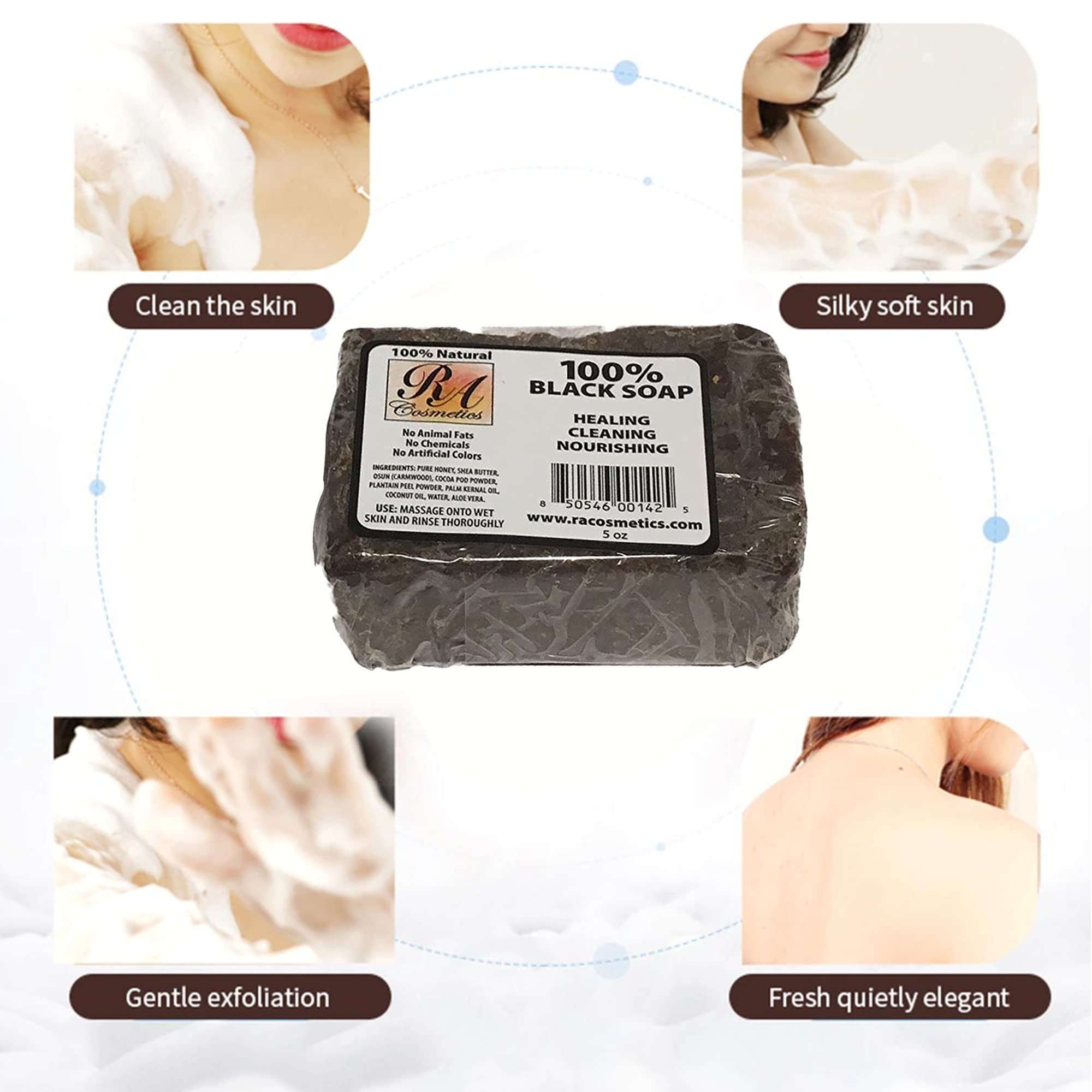 RA Cosmetics 100% Black Facial Soap Natural Healing Cleansing Bar