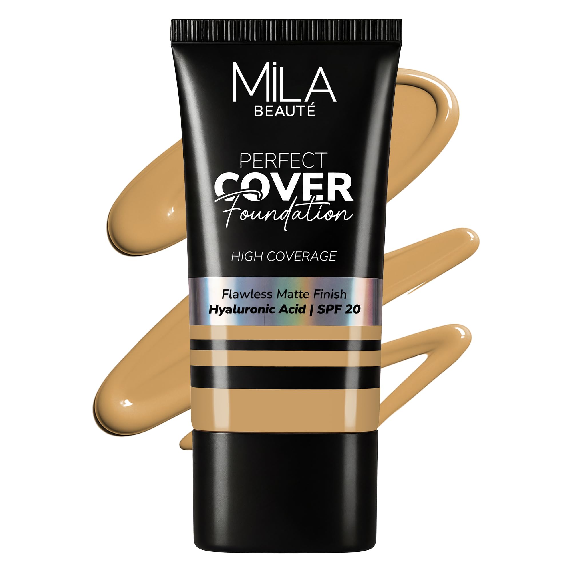 Mila Beaut Perfect Cover Foundation With Hyaluronic Acid & Spf 20 | High Coverage & Flawless Matte Finish | Super Hydrating & Li