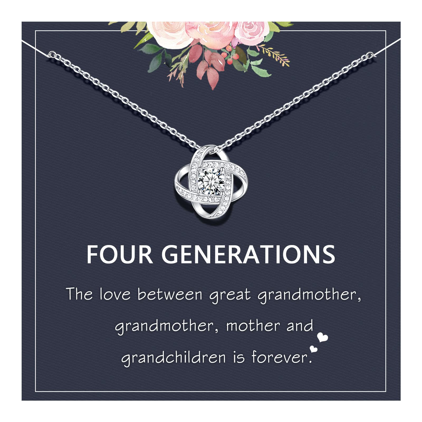 UNGENT THEM Great Grandma Gifts, Four Generations Necklace Mothers Day Birthday Christmas Gifts for Great Grandma Grandmother Ne