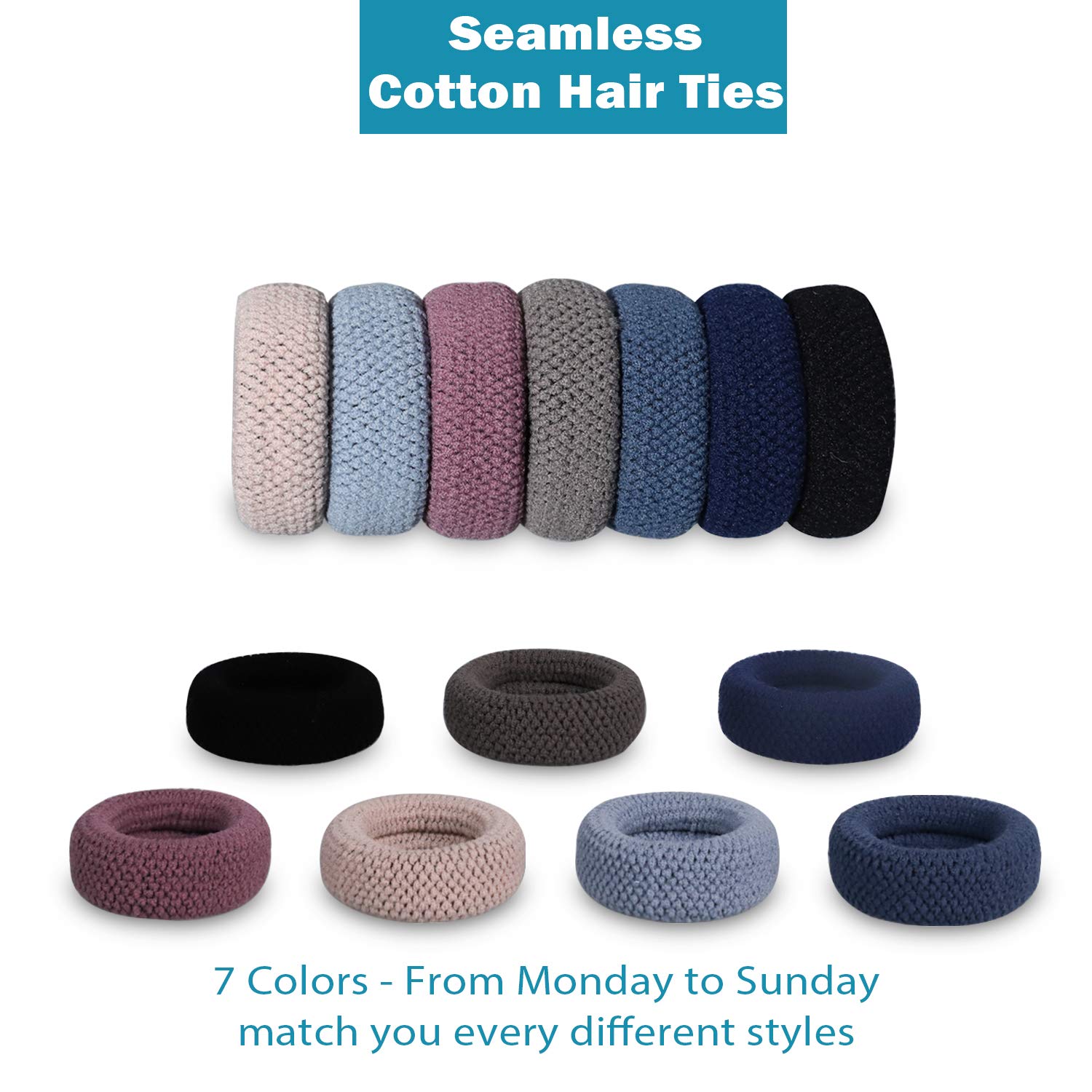 HOYOLS Large Thick Hair Ties, Large Cotton Stretch, Ponytail Holder Seamless Hair Bands Scrunchies Accessories for Women Mens Ha